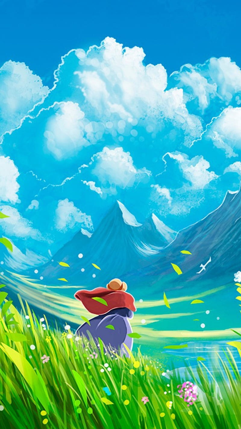 800x1422 Howl Art, green, sky, animation, HD phone wallpaper