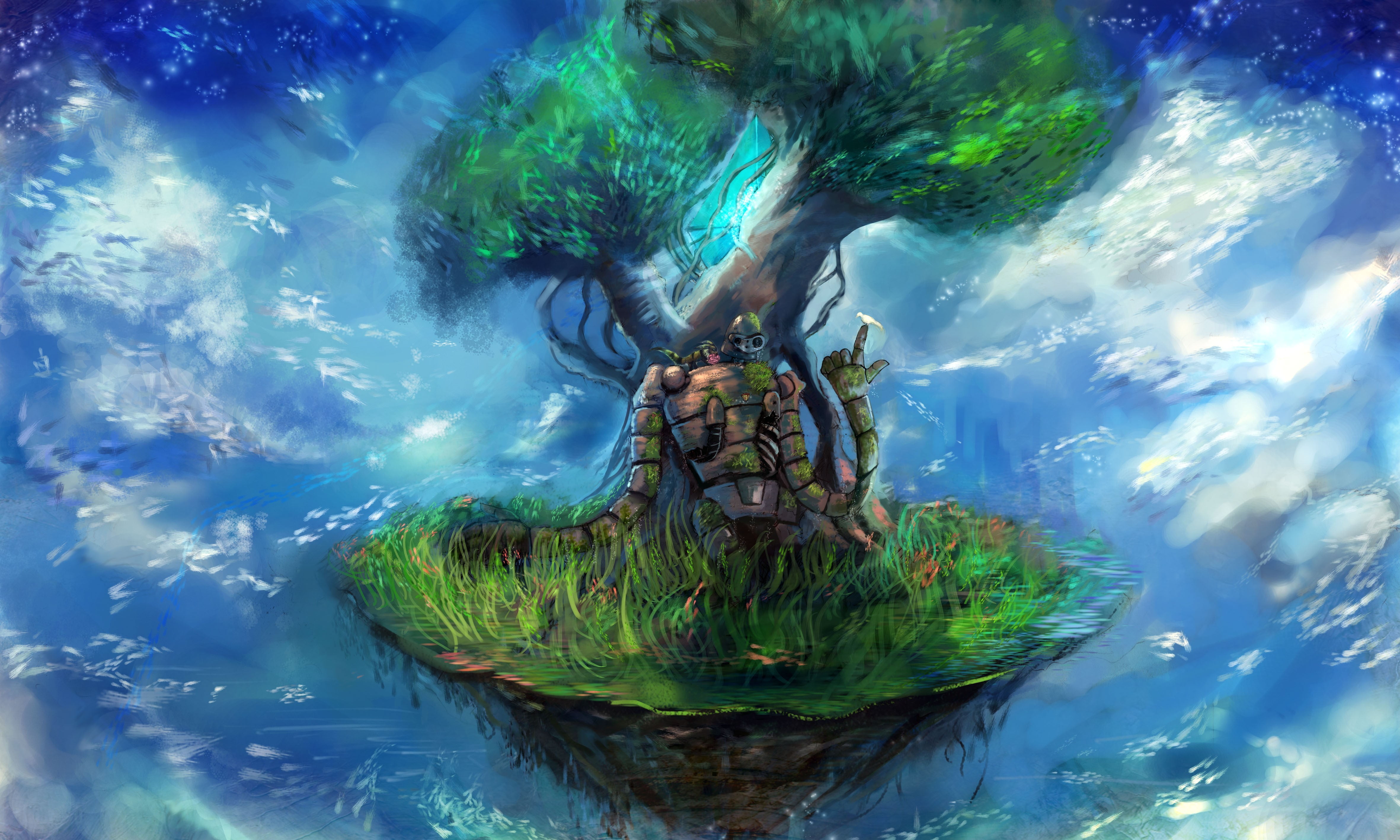 4724x2836 Painting of green tree leaf, Studio Ghibli, Castle in the Sky, anime, fantasy art HD wallpaper