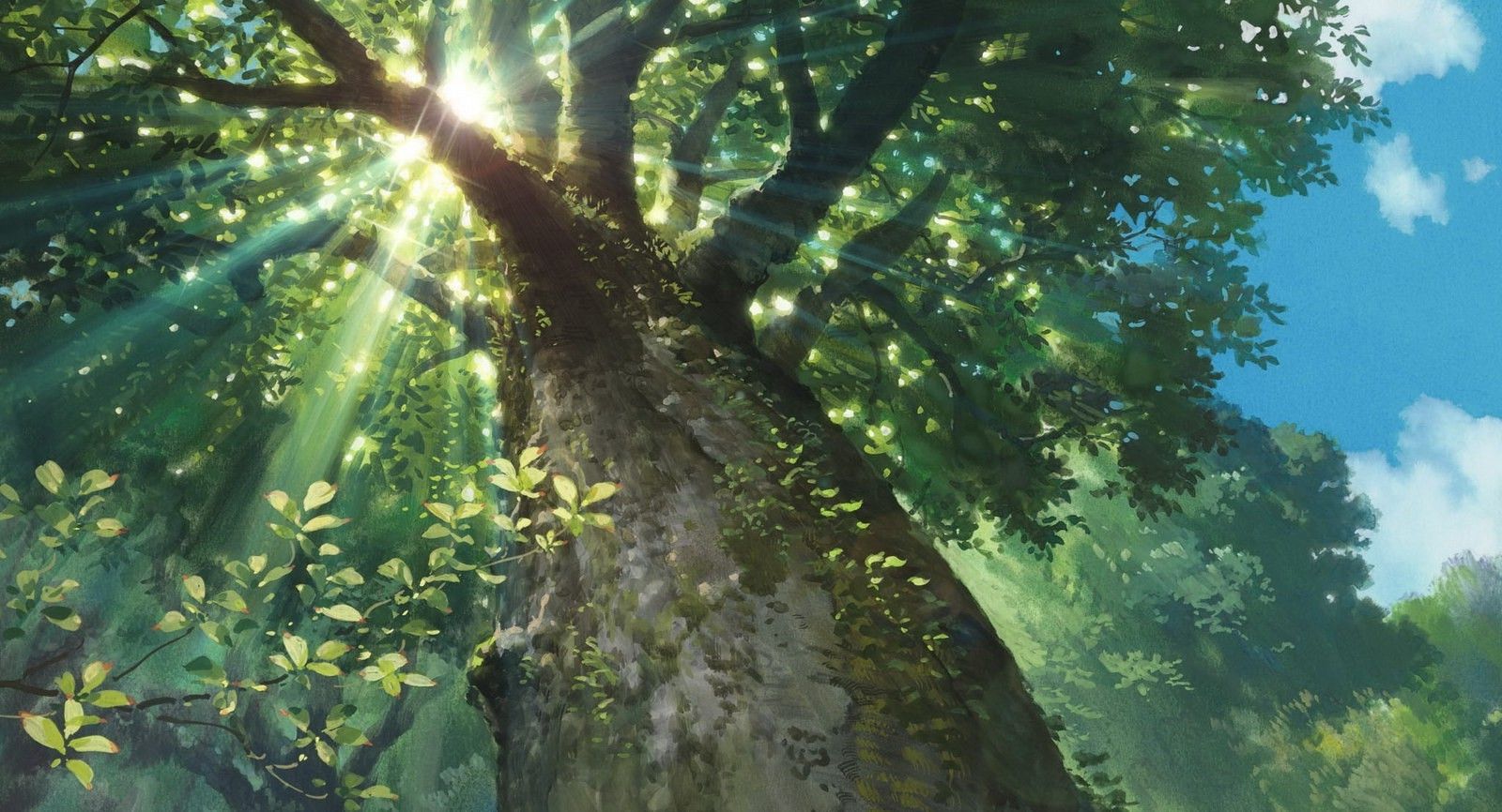 1600x866 nature, Sunlight, Trees, Sun Rays, Worms Eye View, Studio Ghibli, Karigurashi No Arrietty Wallpaper HD / Desktop and Mobile Background