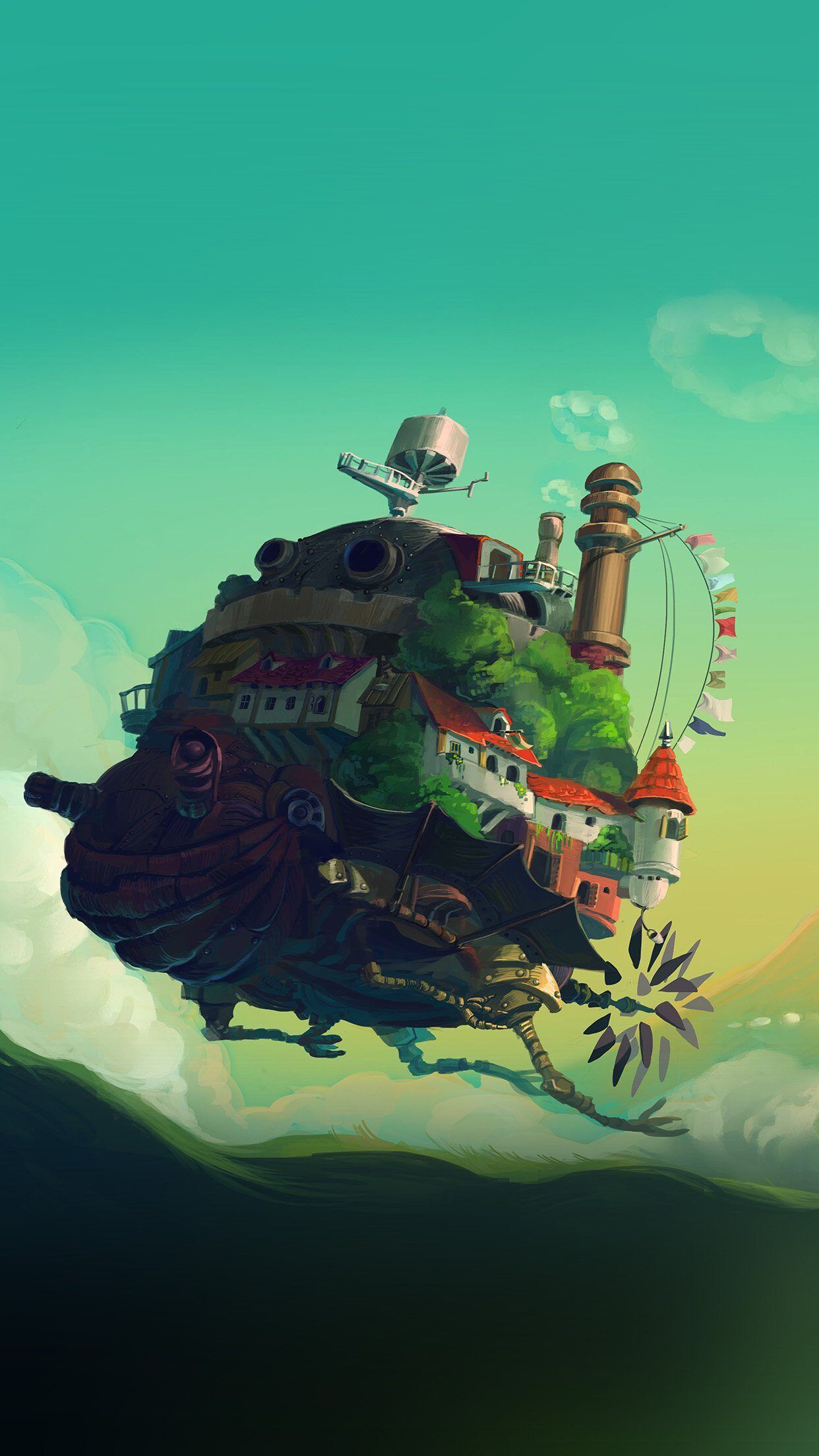 1242x2208 Studio Ghibli Castle Anime Green Peace Art Illustration iPhone 6 Wallpaper