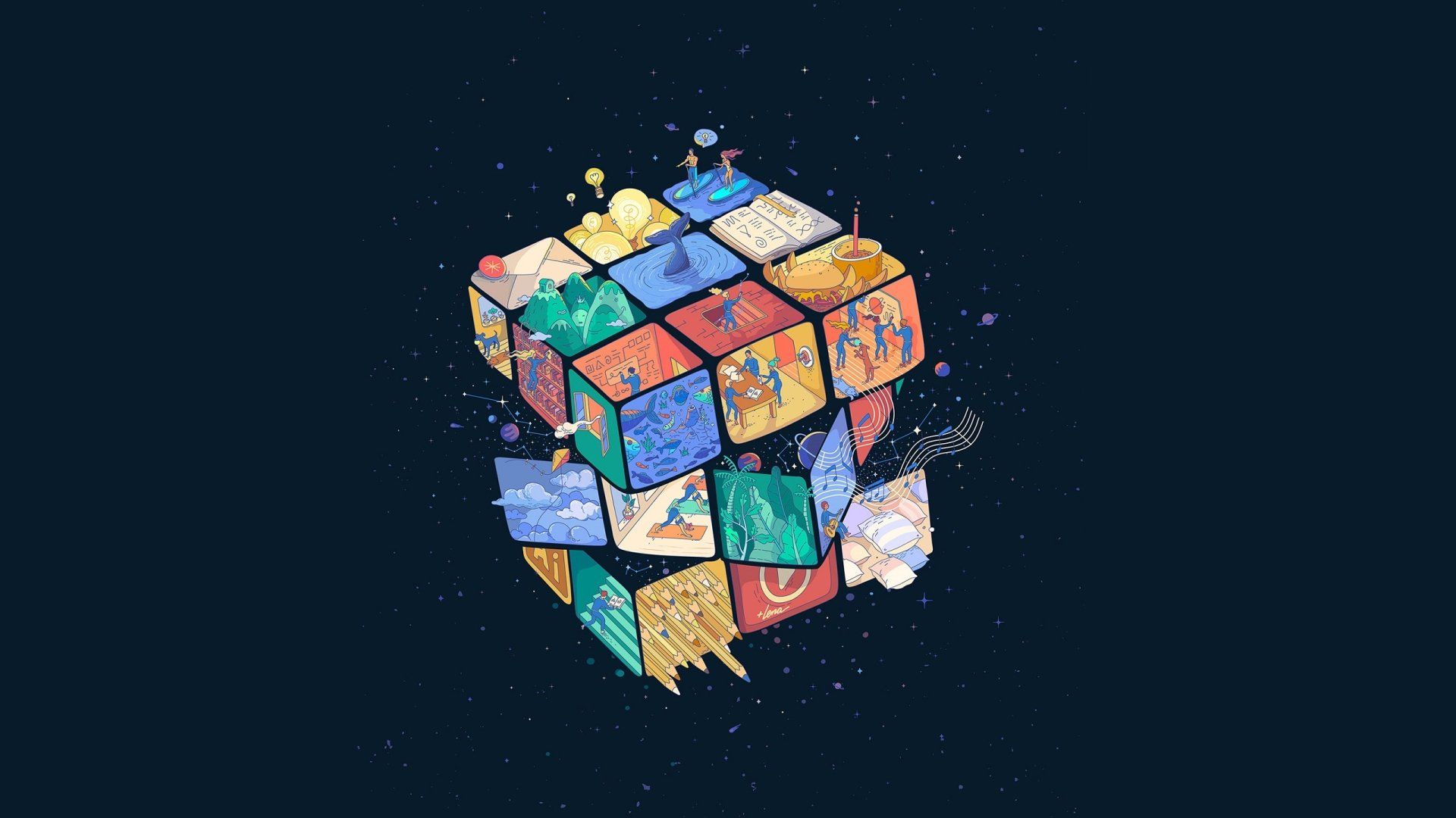 1920x1080 Colorful Rubik's Cube HD Wallpaper Extravaganzax1440
