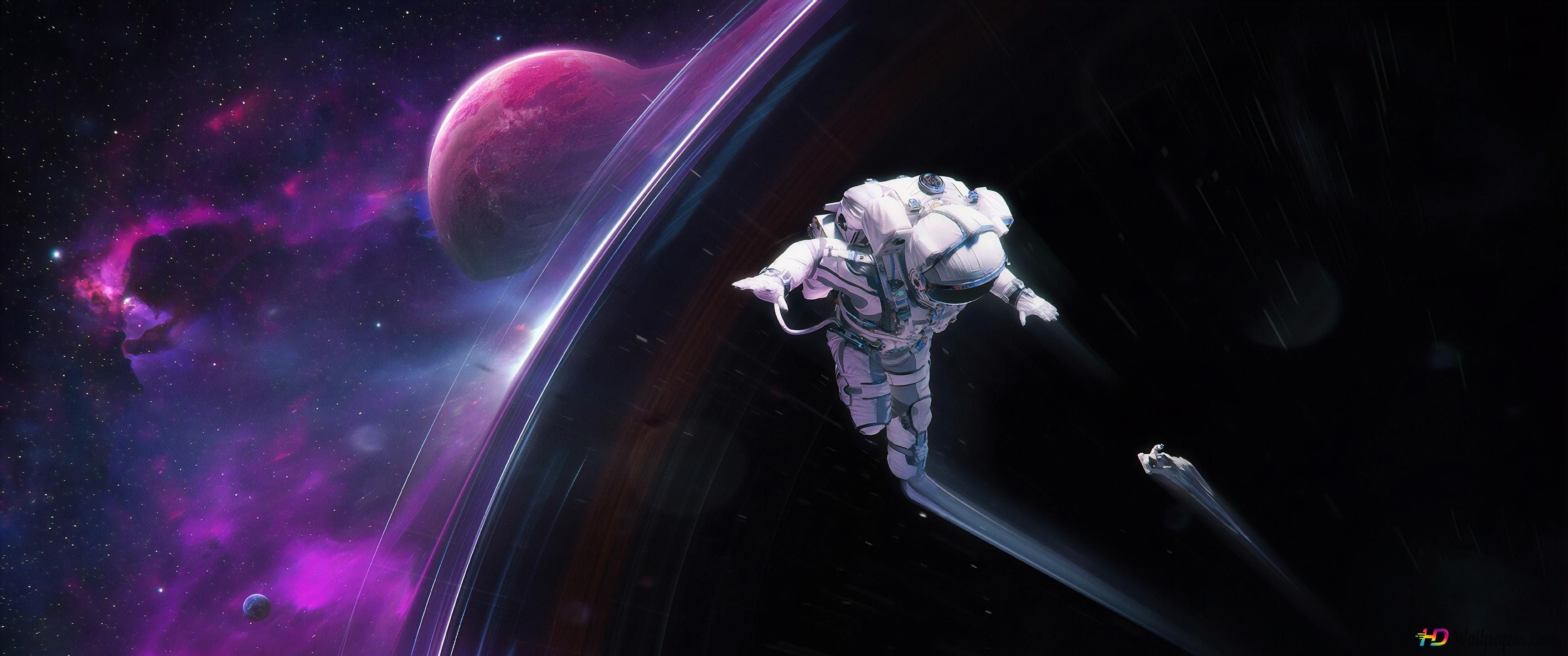 3440x1440 Astronauts racing each other in space 4K wallpaper download