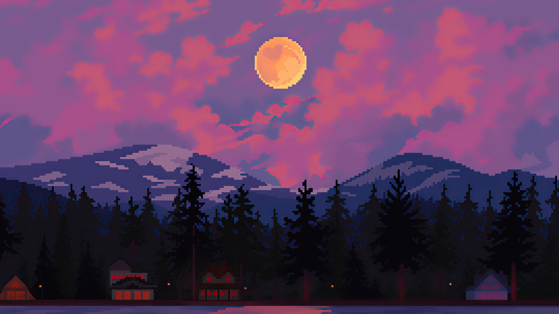 1920x1080 Bit Houses Trees Mountains Sun 4k Laptop Full HD 1080P , HD 4k Wallpaper, Image, Background, Photos and Picture