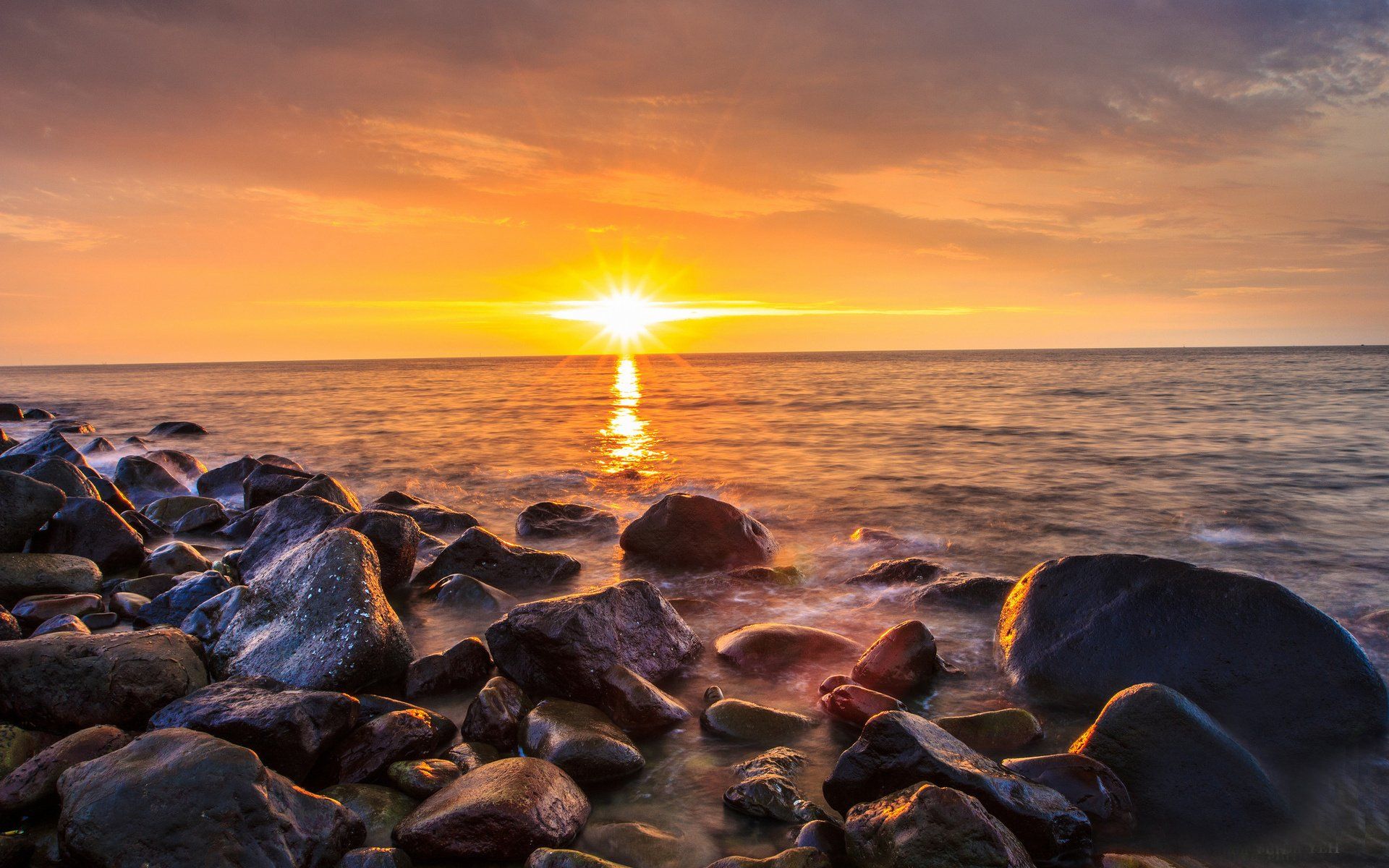 1920x1200 sea, Stones, Morning, Sunrise, Sun, Beach Wallpaper HD / Desktop and Mobile Background