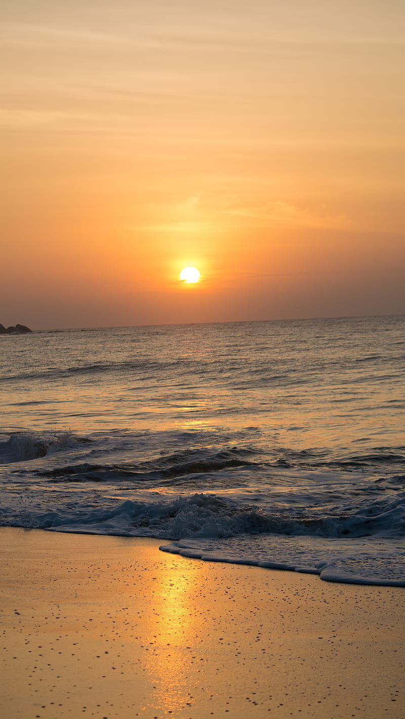 800x1420 Sunrise, aj, beach, morning, sea, sky, srilanka, sun, waves, HD phone wallpaper