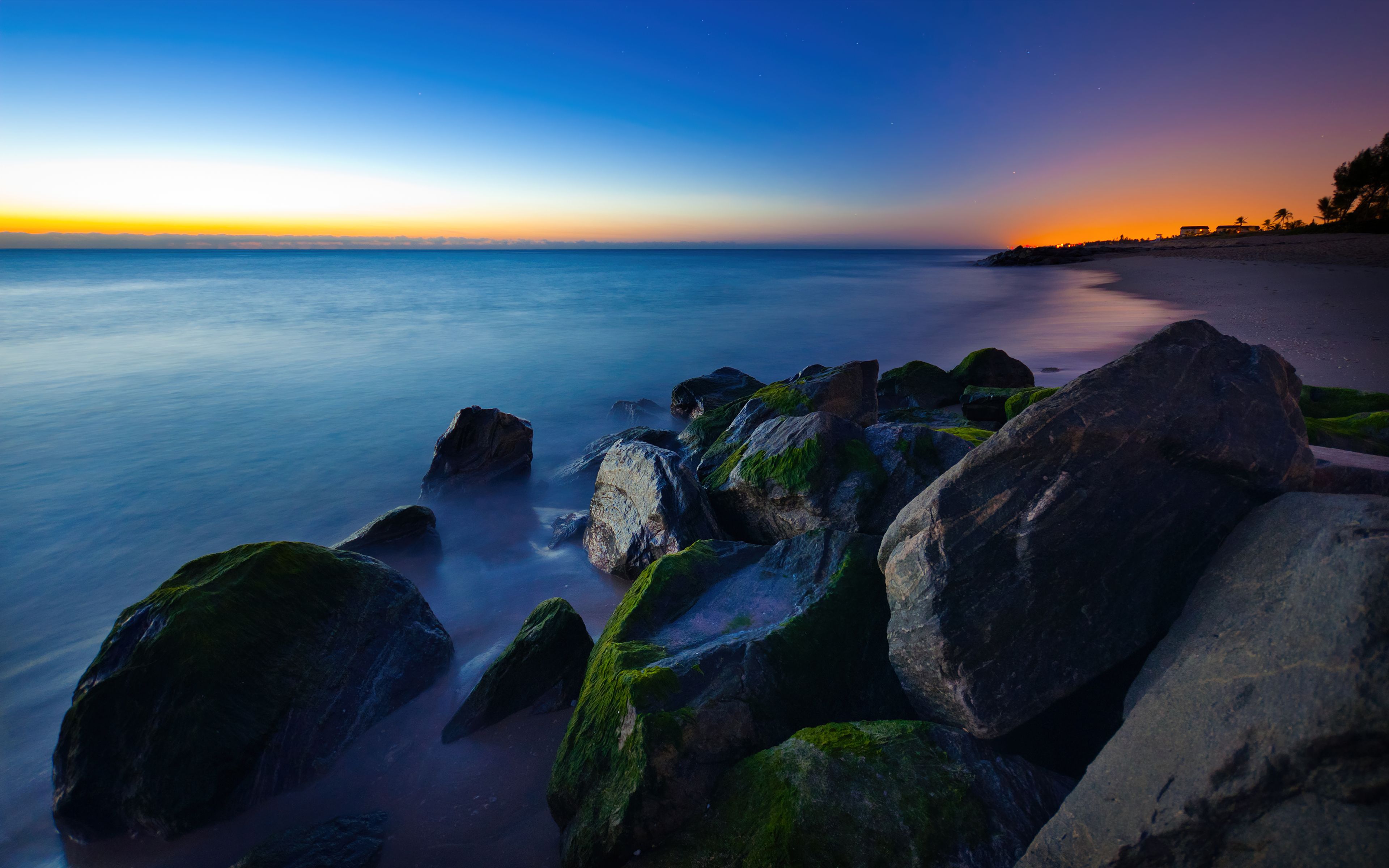 3840x2400 Palm Beach Wallpaper 4K, Tropical beach, Sunrise, Dawn