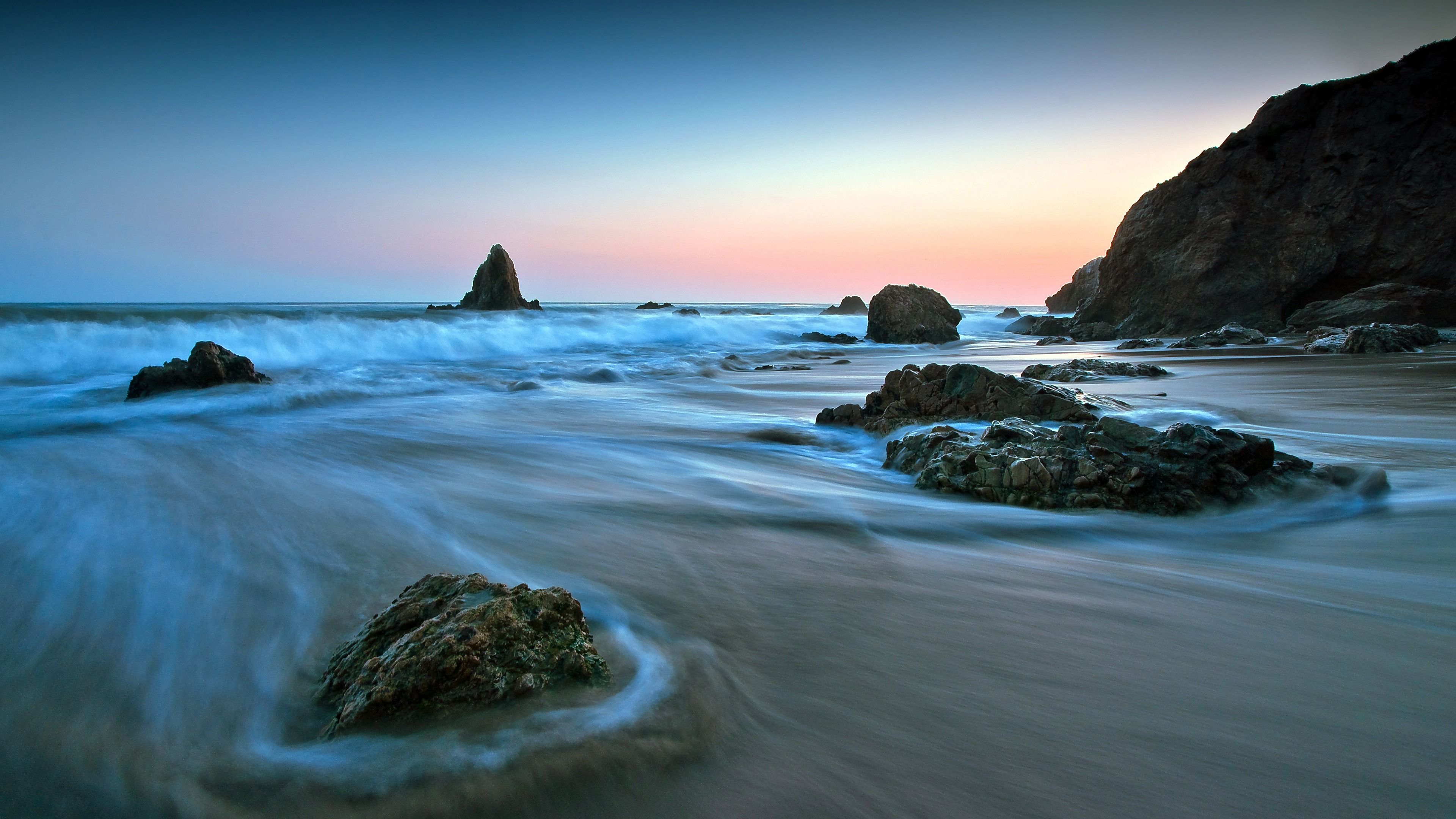 3840x2160 Beach rock morning sea horizon HD