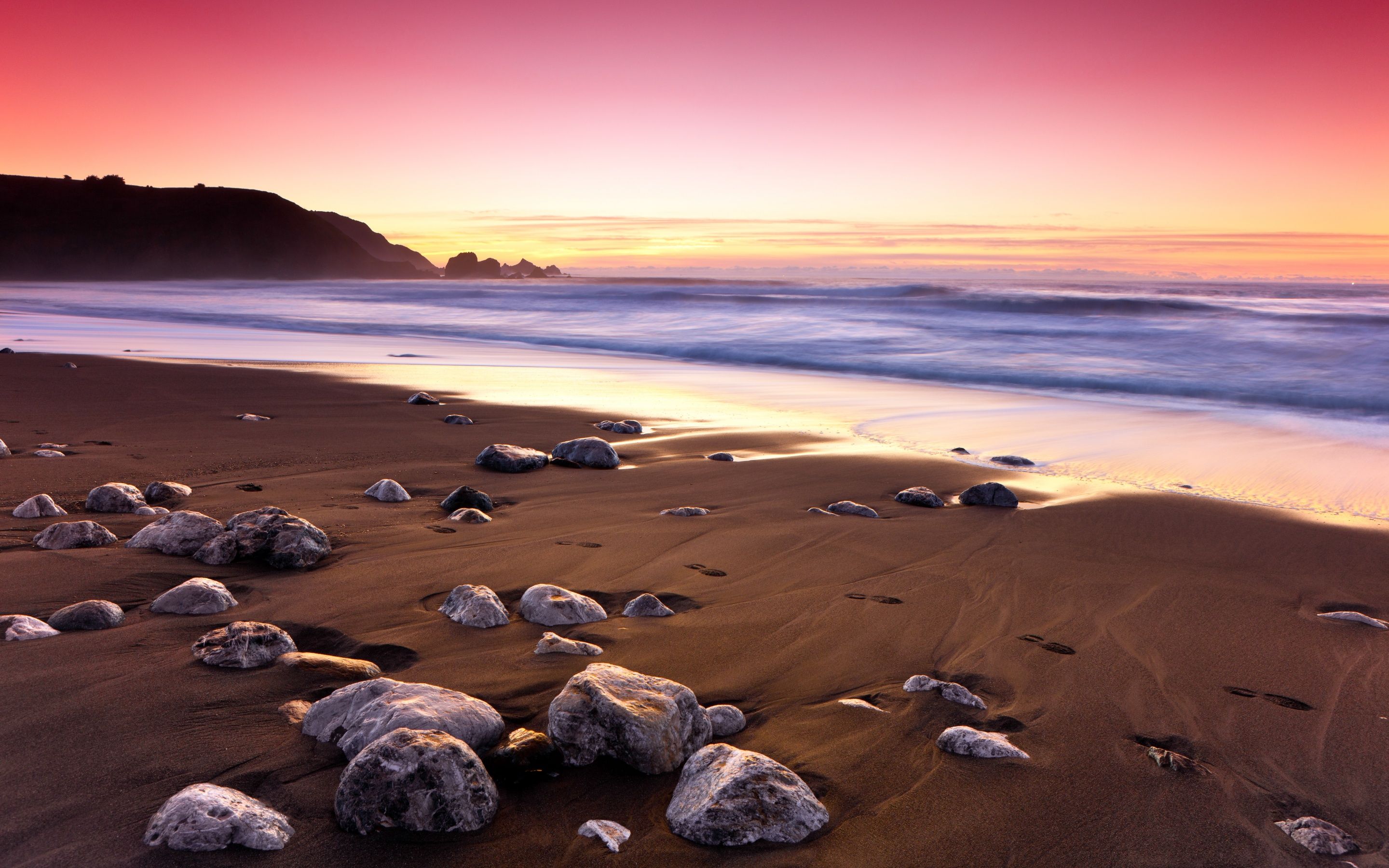 2880x1800 Ocean Wallpaper 4K, Sunset, Pink sky, Rockaway Beach