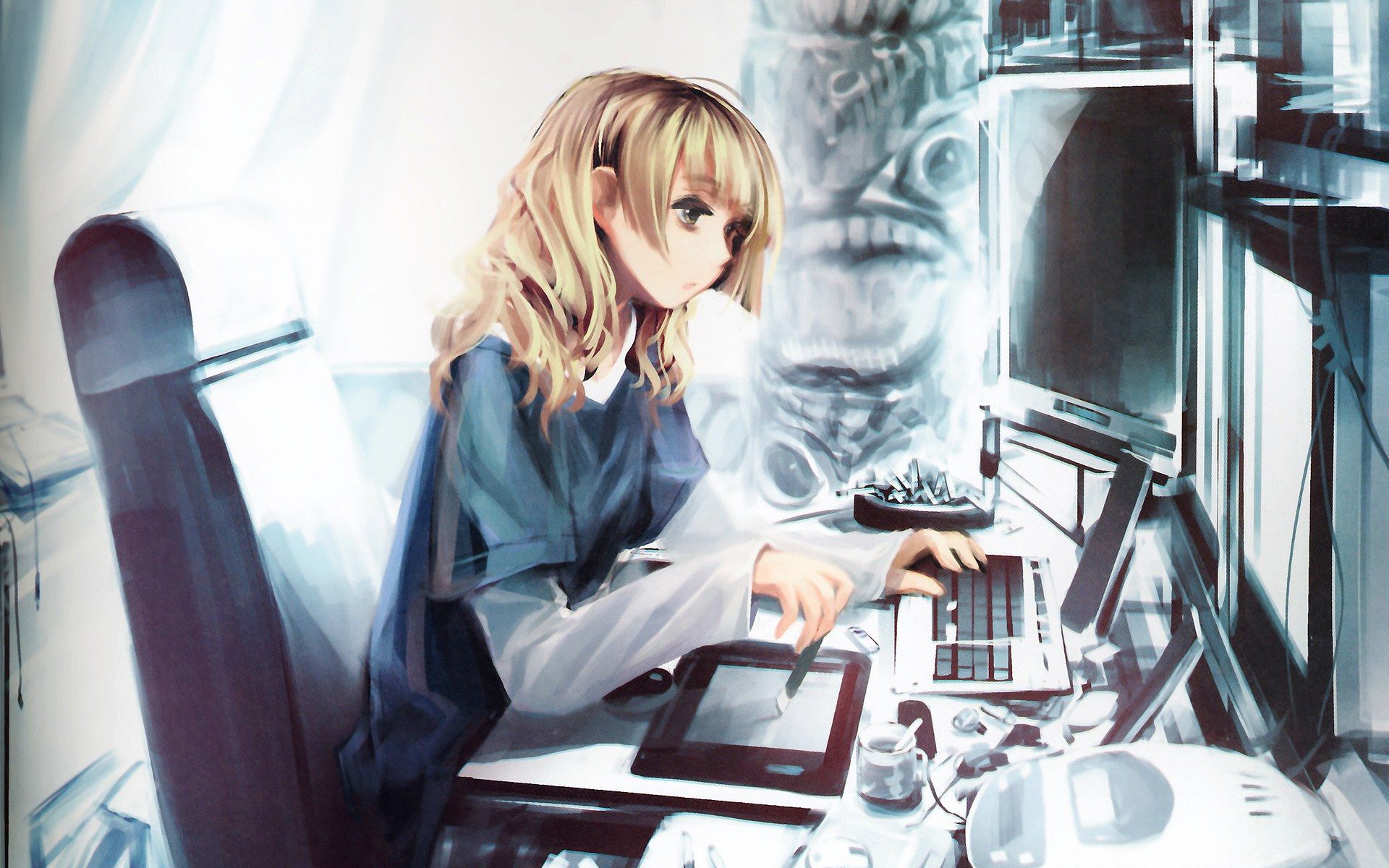 1920x1200 Girl Working Wallpaper