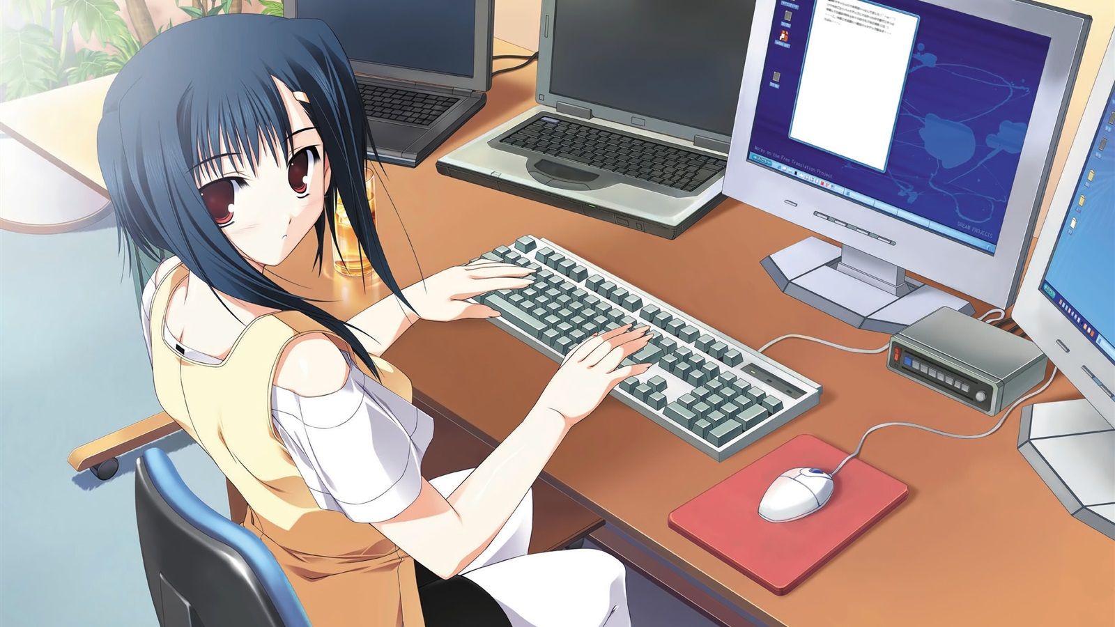 1600x900 Wallpaper Anime girl use computer, work 2560x1600 Picture, Image