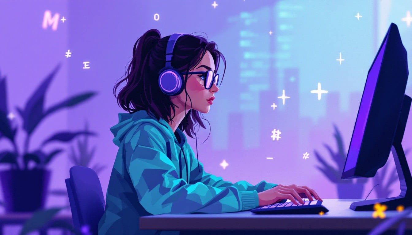 1344x768 Free Pixel Code Girl Image, Pixelart, Cyberpunk