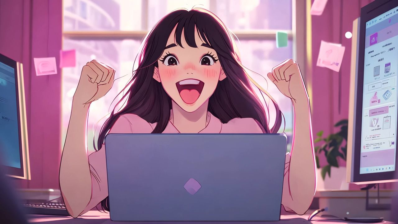 1280x720 Computer, Woman, Cheerful. Free Stock Video