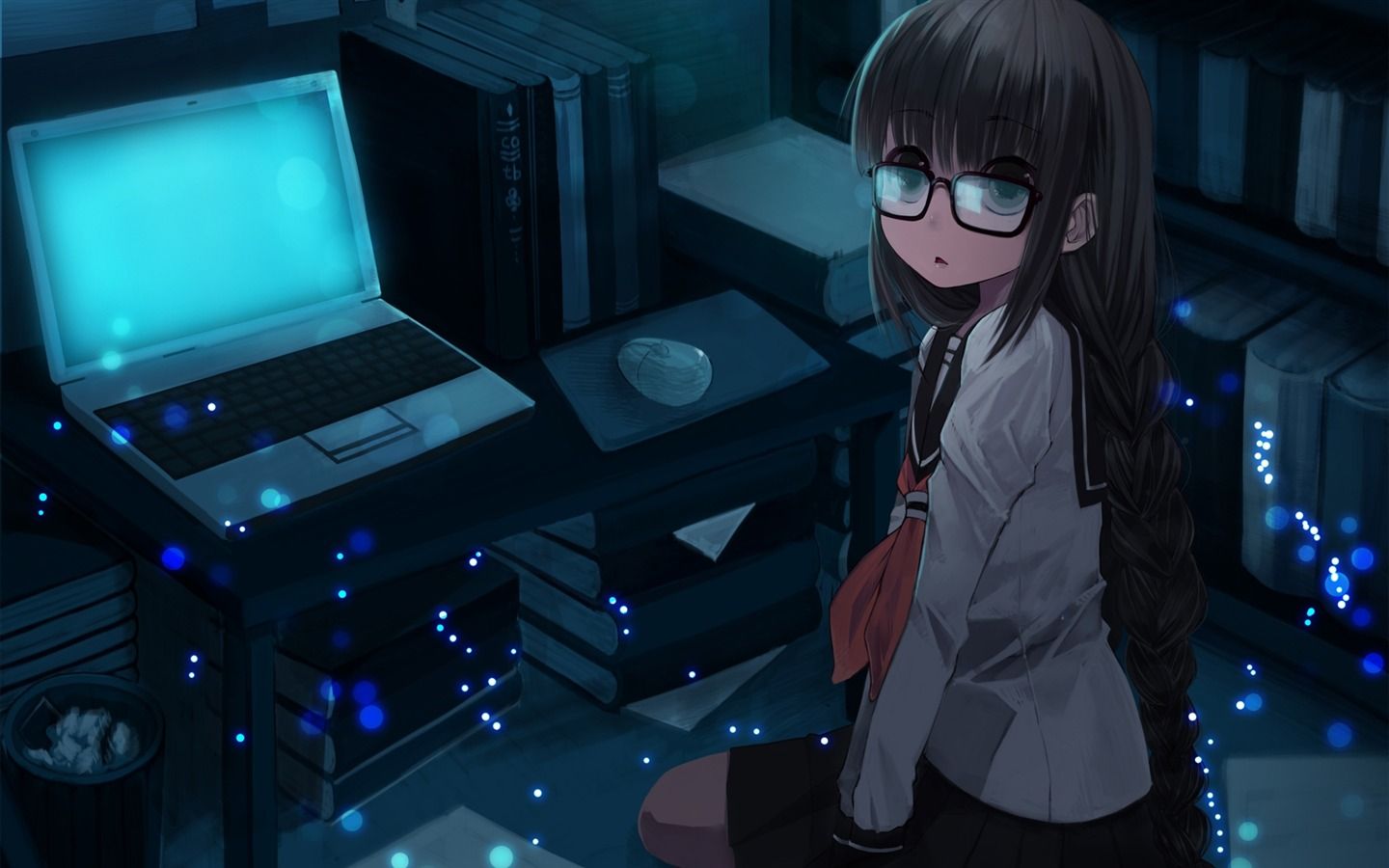 1440x900 Girl Laptop Room Sit Anime HD Wallpaper