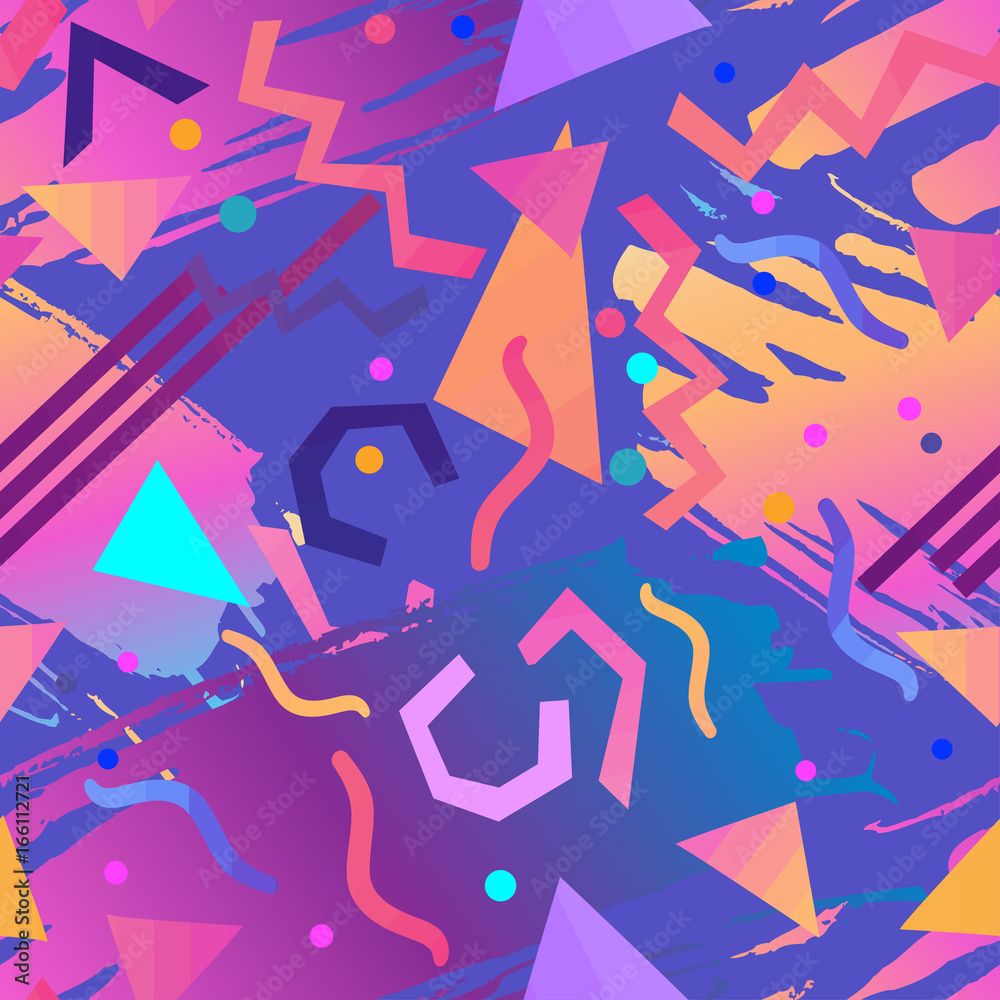 1000x1000 Retro vintage 80s or 90s fashion style abstract seamless pattern background. Good for textile fabric design, wrapping paper and website wallpaper. Stock Vector