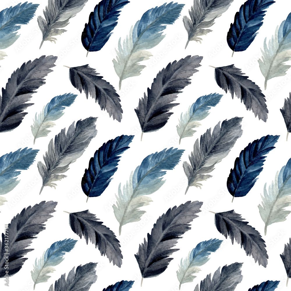1000x1000 watercolor feather seamless pattern. feather pattern for background, wallpaper, fabric, fashion etc. Stock Vector