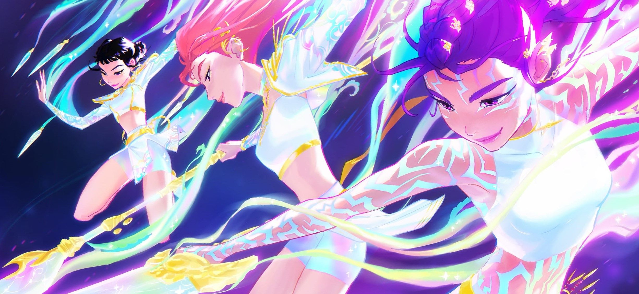2450x1131 Steam Workshop::KPop Demon Hunters (Netflix) Rumi, Zoey, Mira, Jinu, Saja Boys.. Concept Art