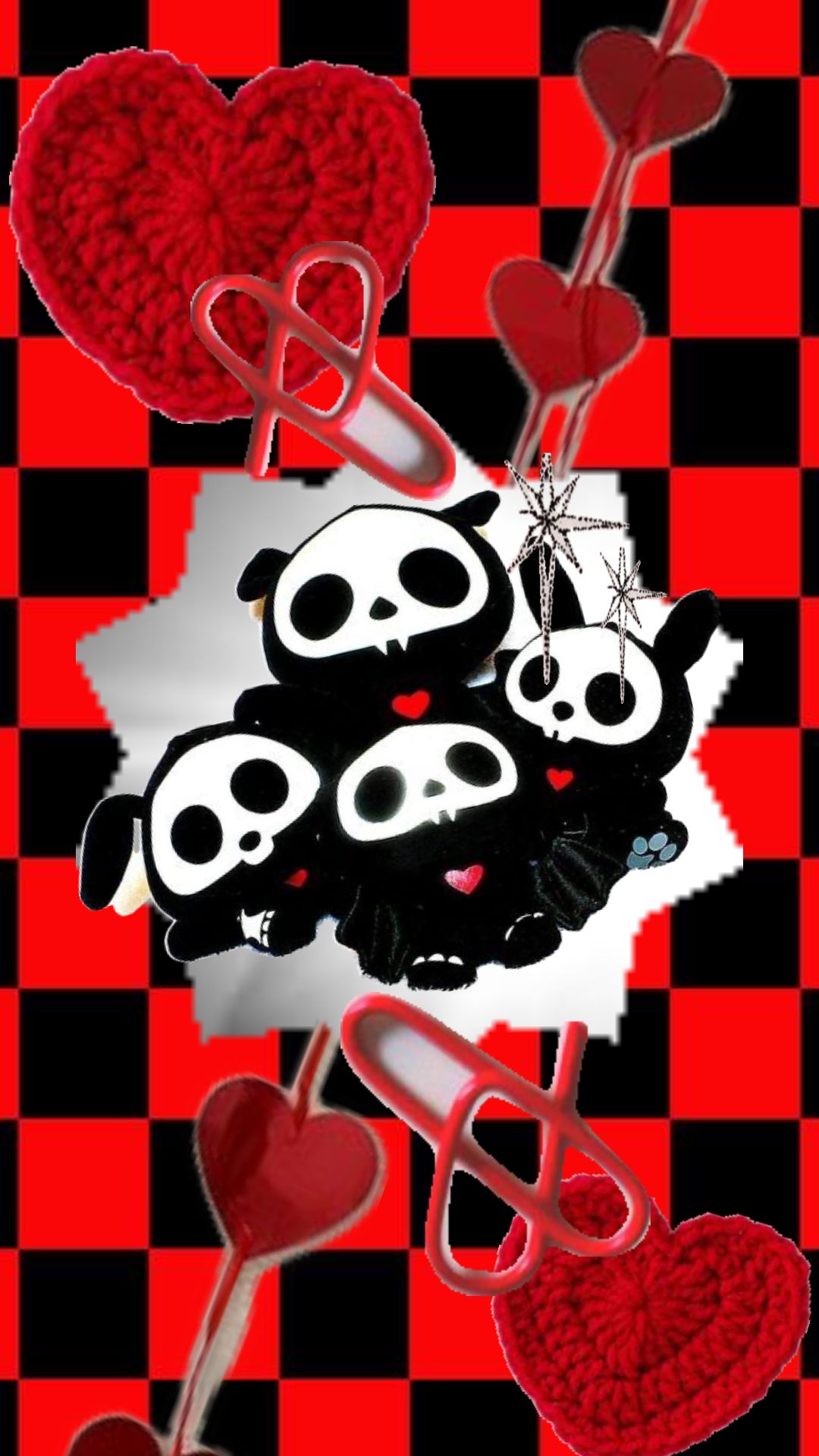 1080x1920 Check out iwasneuteredimsorry's Shuffles #emo #emocore #checkered #checker #checkers #checkerboard #skelanimals #plushes #plushies #scene #scenecore #crochet #knit #hearts #paperclips #aesthetic #background #wallpaper