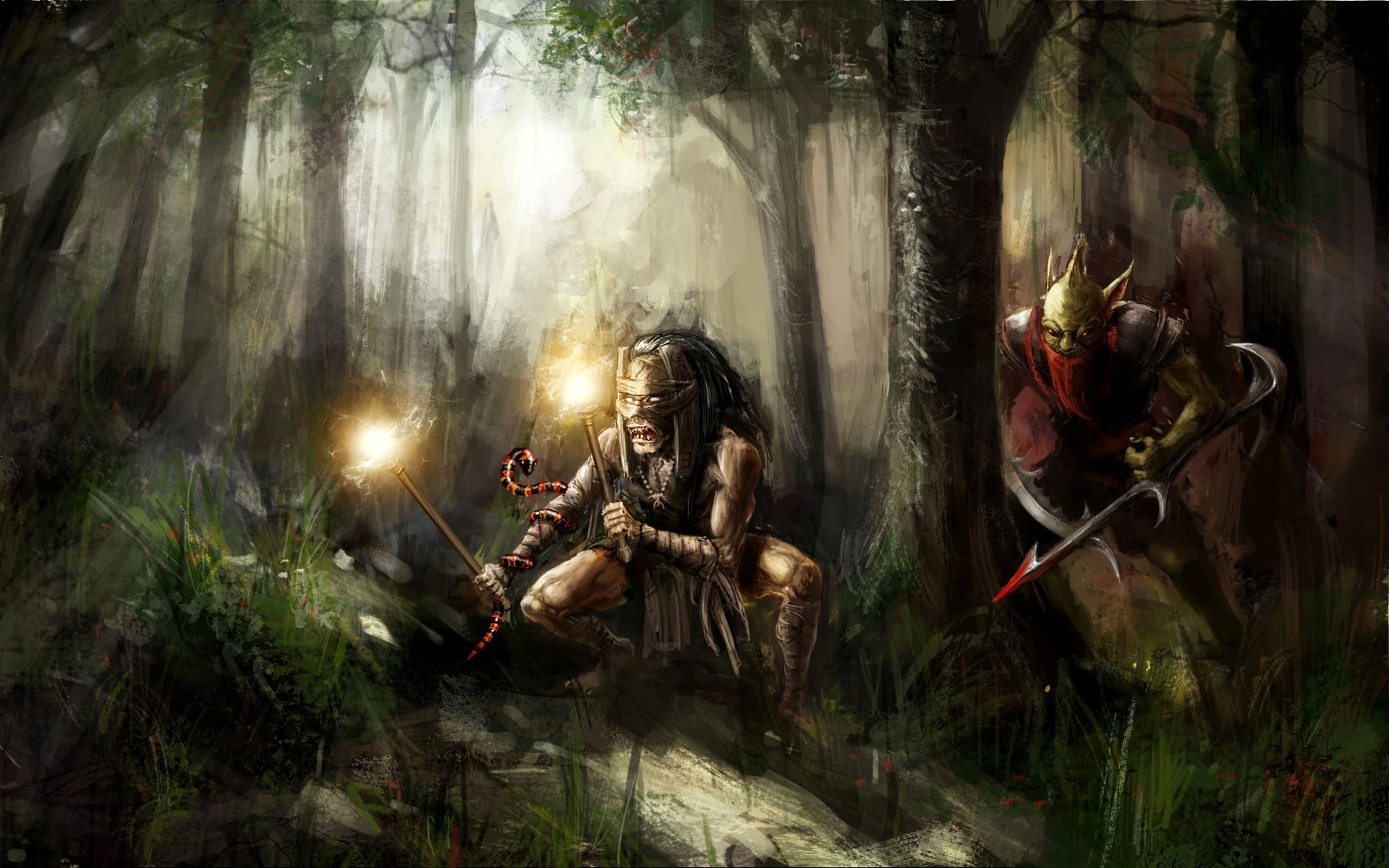 1920x1200 Shadow Shaman and Gondar illustration, digital art, Dota bounty hunter, Shadow Shaman HD wallpaper