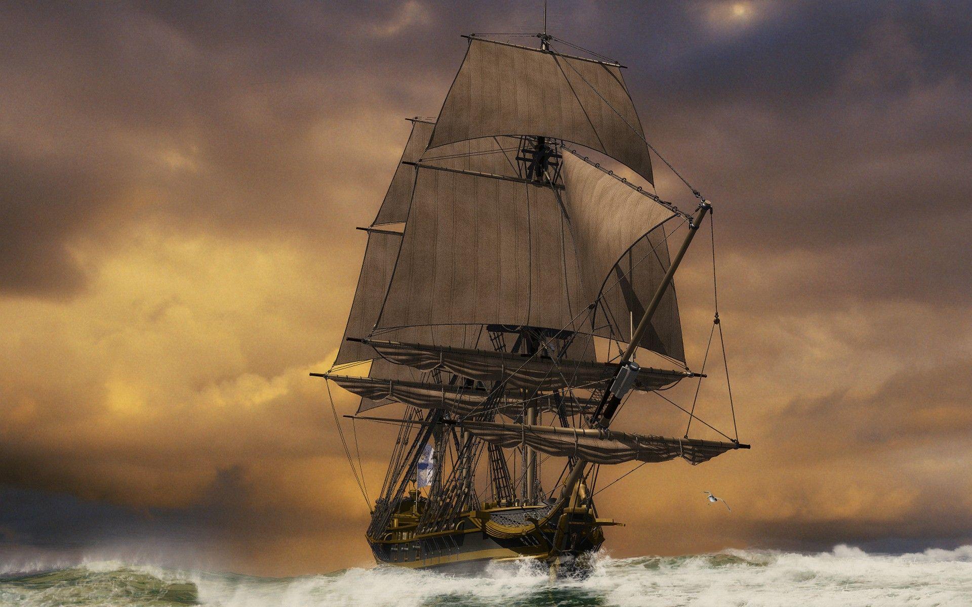 1920x1200 Free download Sunset ocean ships sail ship sailing sails wallpaper