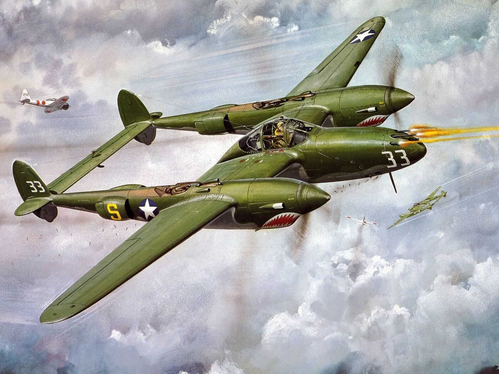 1600x1200 HD Military Wallpaper: Lockheed P 38 Lightning In Actionx1449