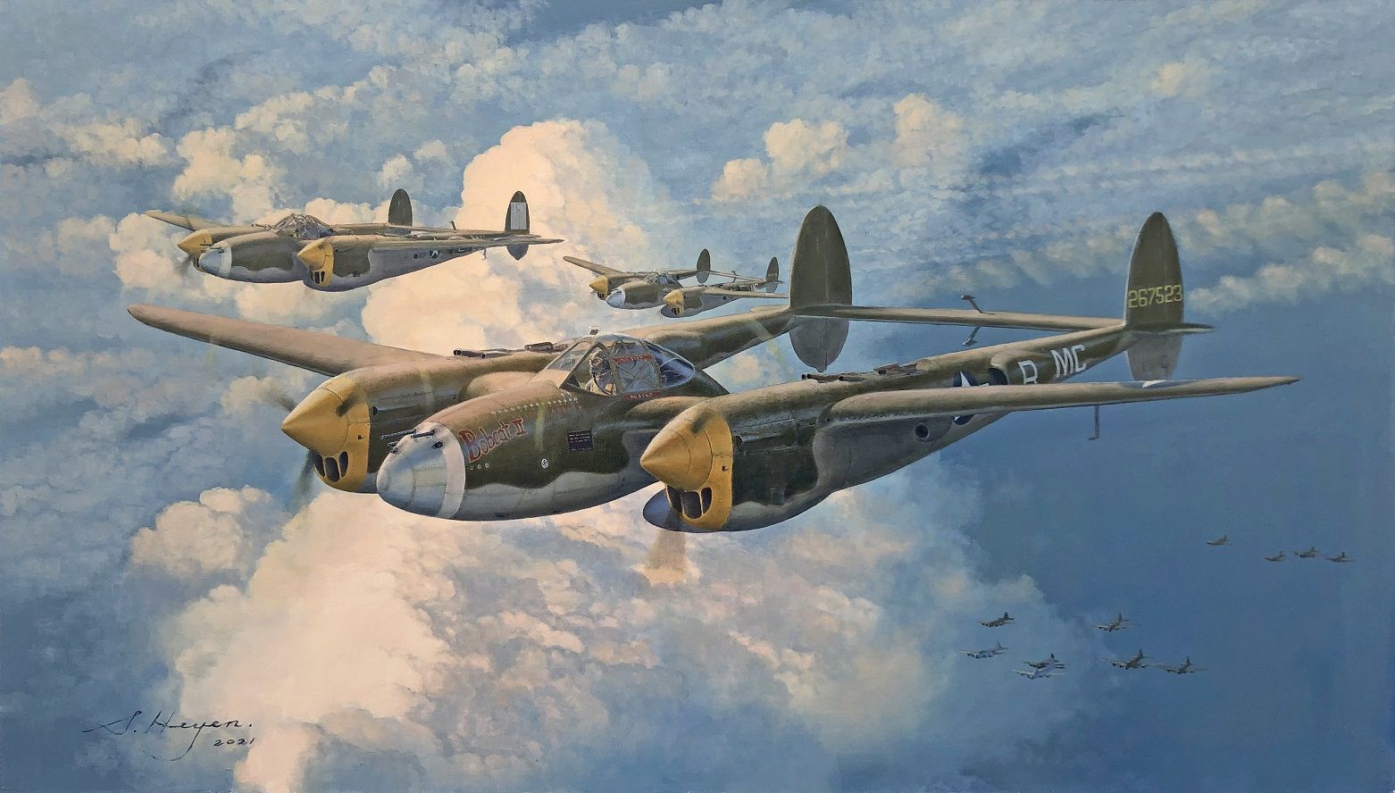 1562x888 Original Aviation Art: P 38 Lightning 'Bobcat II' Original Oil Painting