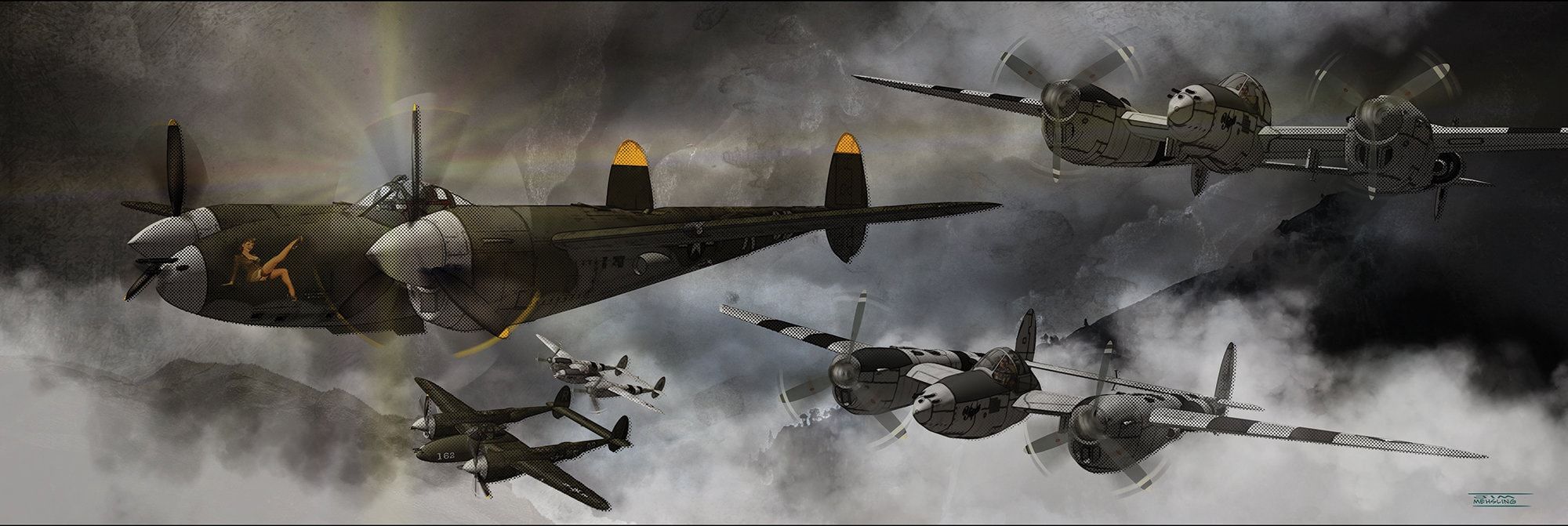 2000x671 P 38 Lightning X Large Metal Print