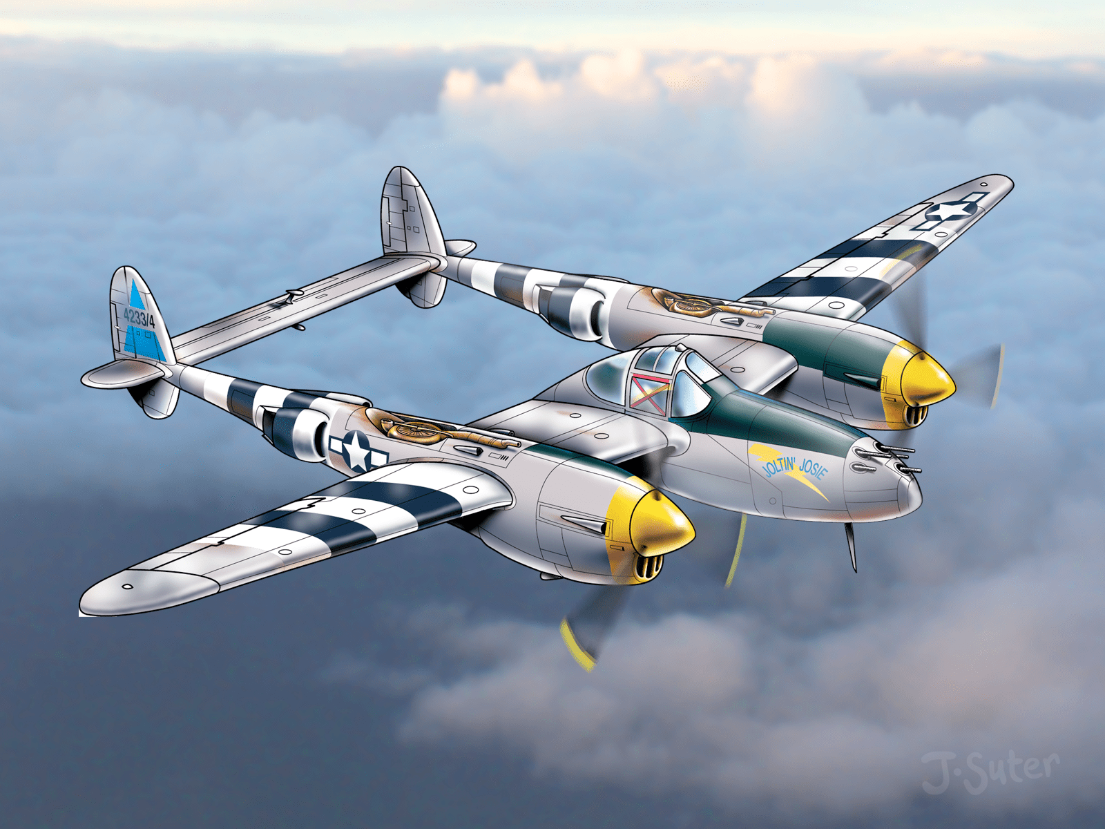 1600x1200 Lockheed P 38 Lightning “Joltin' Josie” Illustration By Jack Suter On Dribbble