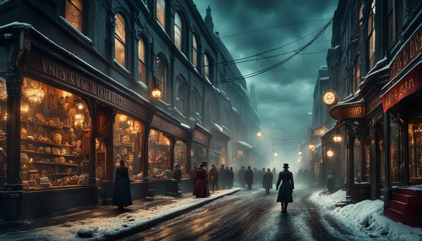 1344x768 Snowy Victorian High Street Victorian High Street