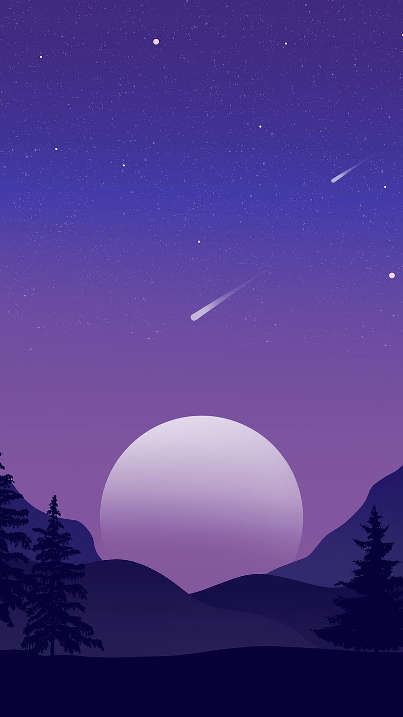 800x1422 Lovely night, Minimalist landscape colour mountain pink purple forest magenta night sky amoled dark 2d , HD phone wallpaper