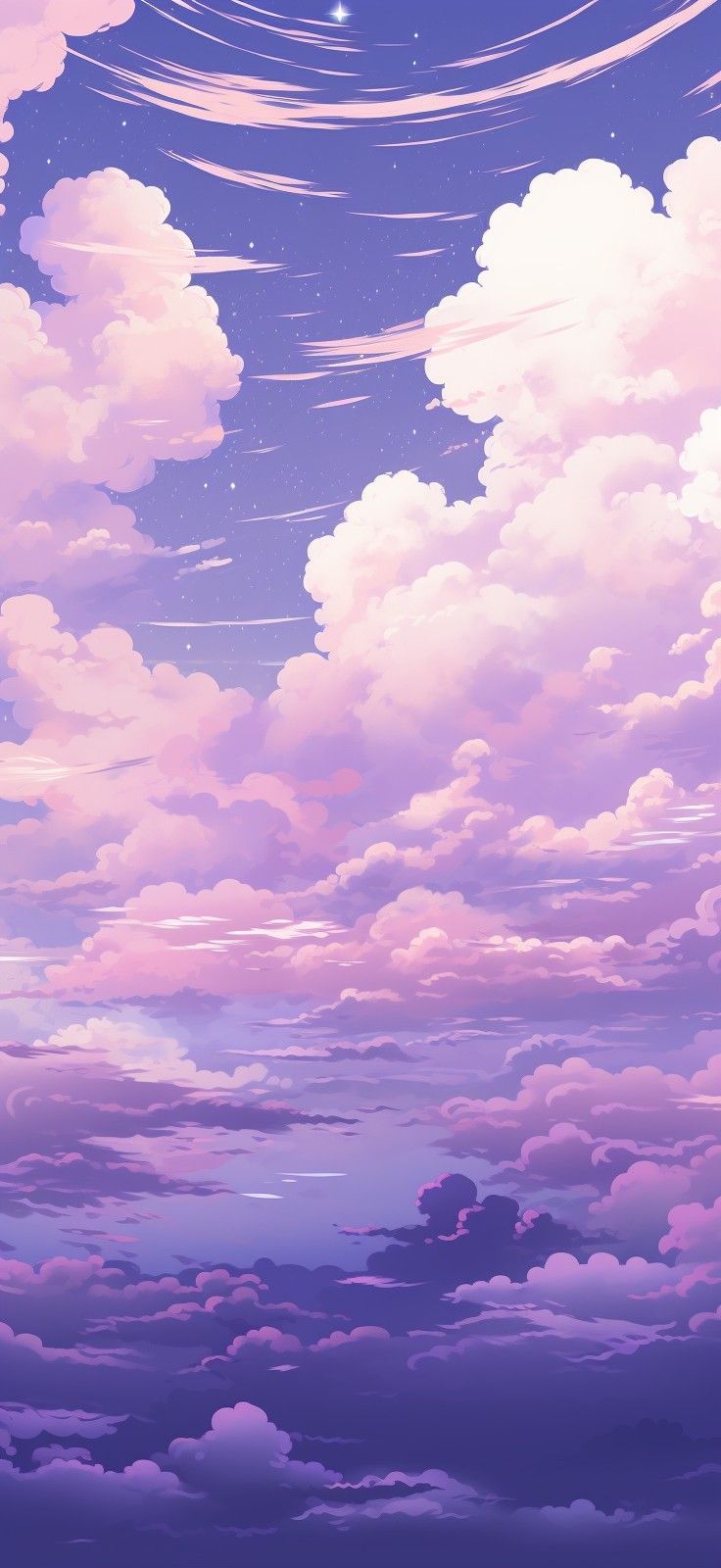736x1600 Beautiful purple lavender sky with clouds, anime style 2d digital art samsung phone wallpaper