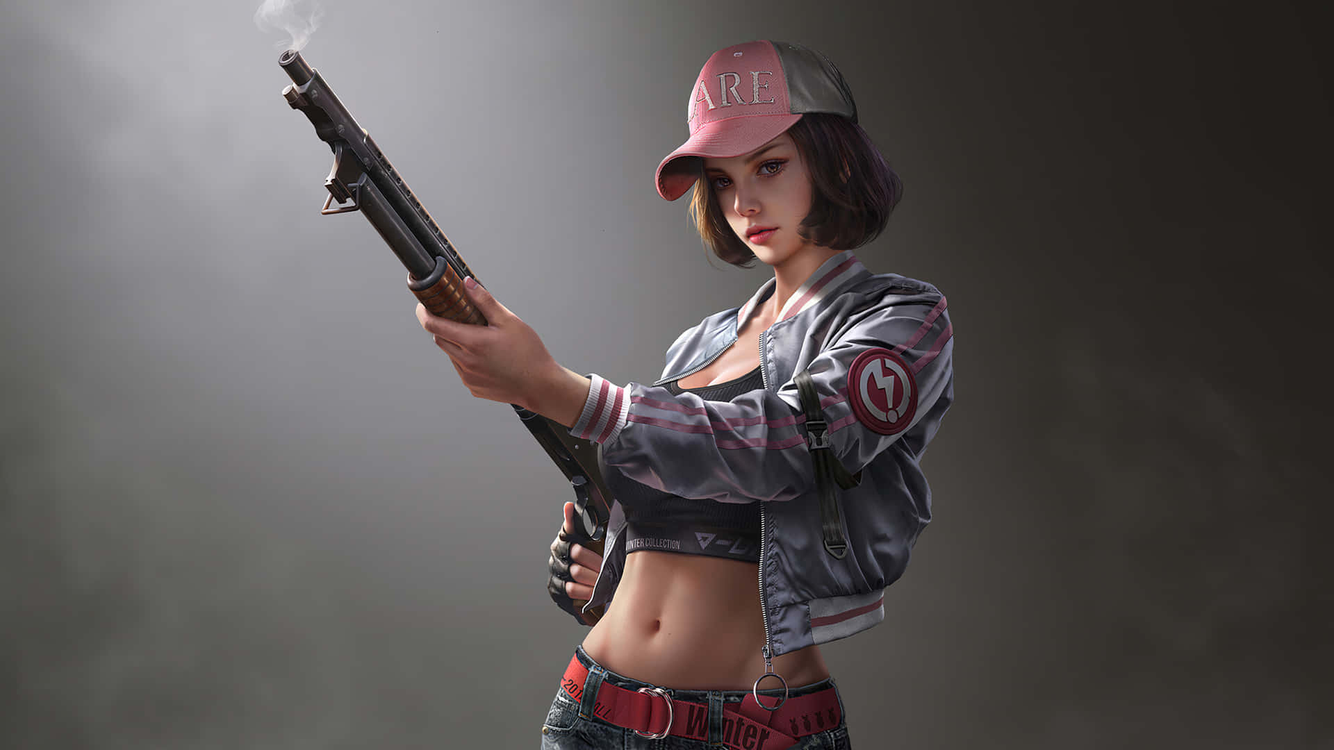 1920x1080 Download a woman holding a gun in a dark room Wallpaper