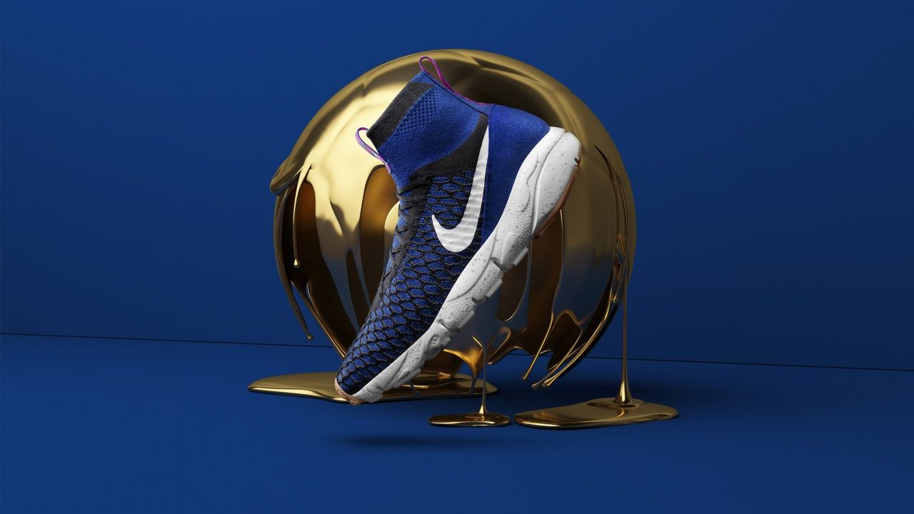 1280x720 Cool Nike Shoes, Golden Ball, Blue Background 4K UHD Wallpaper for UltraHD Desktop and TV : Widescreen and UltraWide Display : Smartphone and Tablet Devices