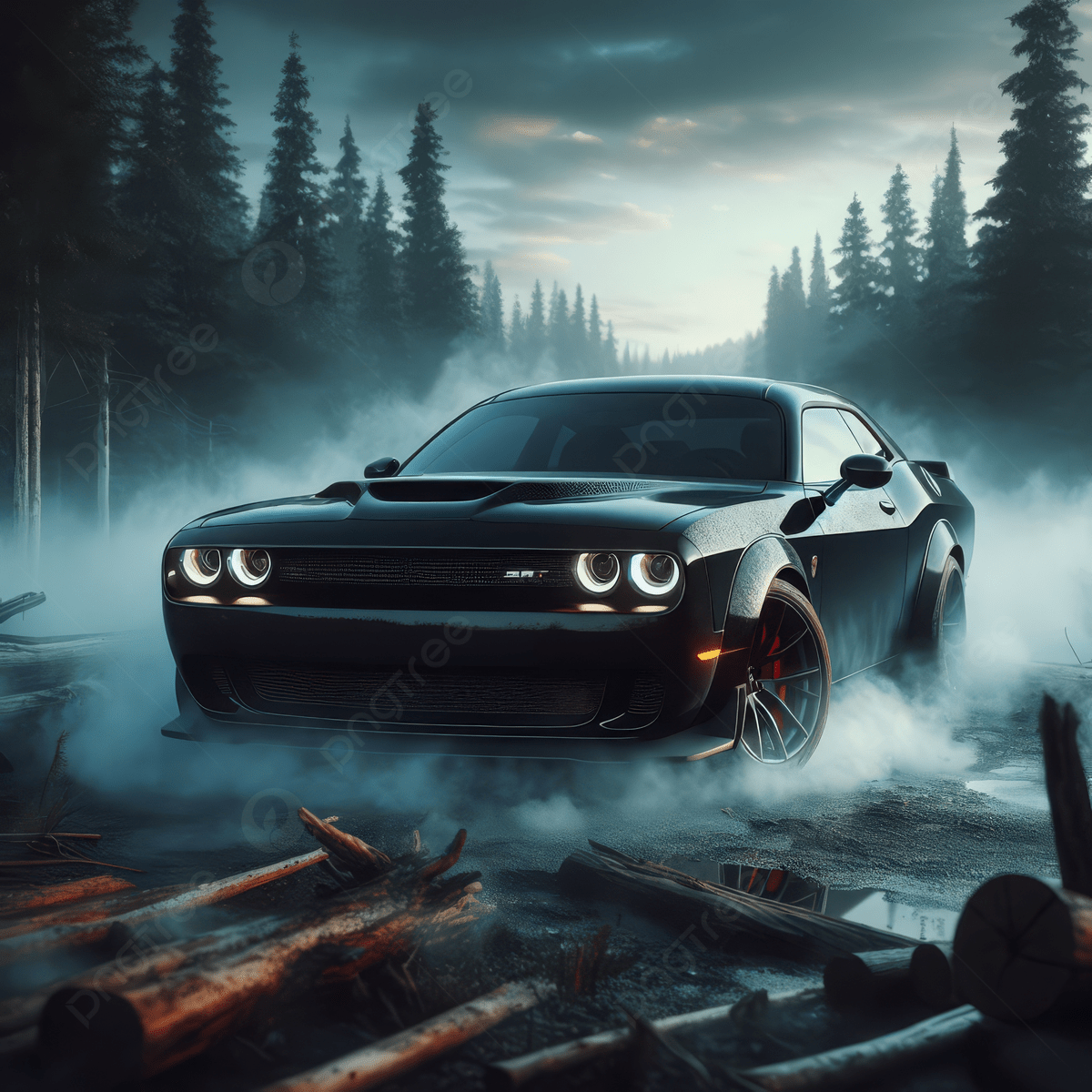 1200x1200 Challenger Srt Hellcat Redeye Black Car And Fog Photo And Picture For Free Download