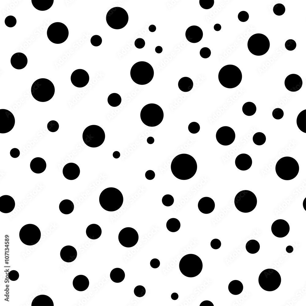 1000x1000 Polka dots seamless pattern. Black and white template. Abstract geometric round texture. Big and small circles. Retro Vintage. Design template wallpaper, wrapping, fabric, textile. Vector Illustration Stock Vector