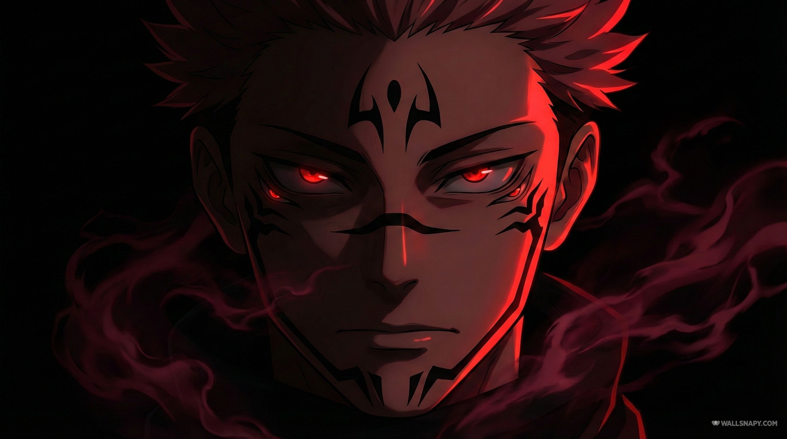2752x1536 King of curses sukuna cloase up face with dark crimson mist pc wallpaper