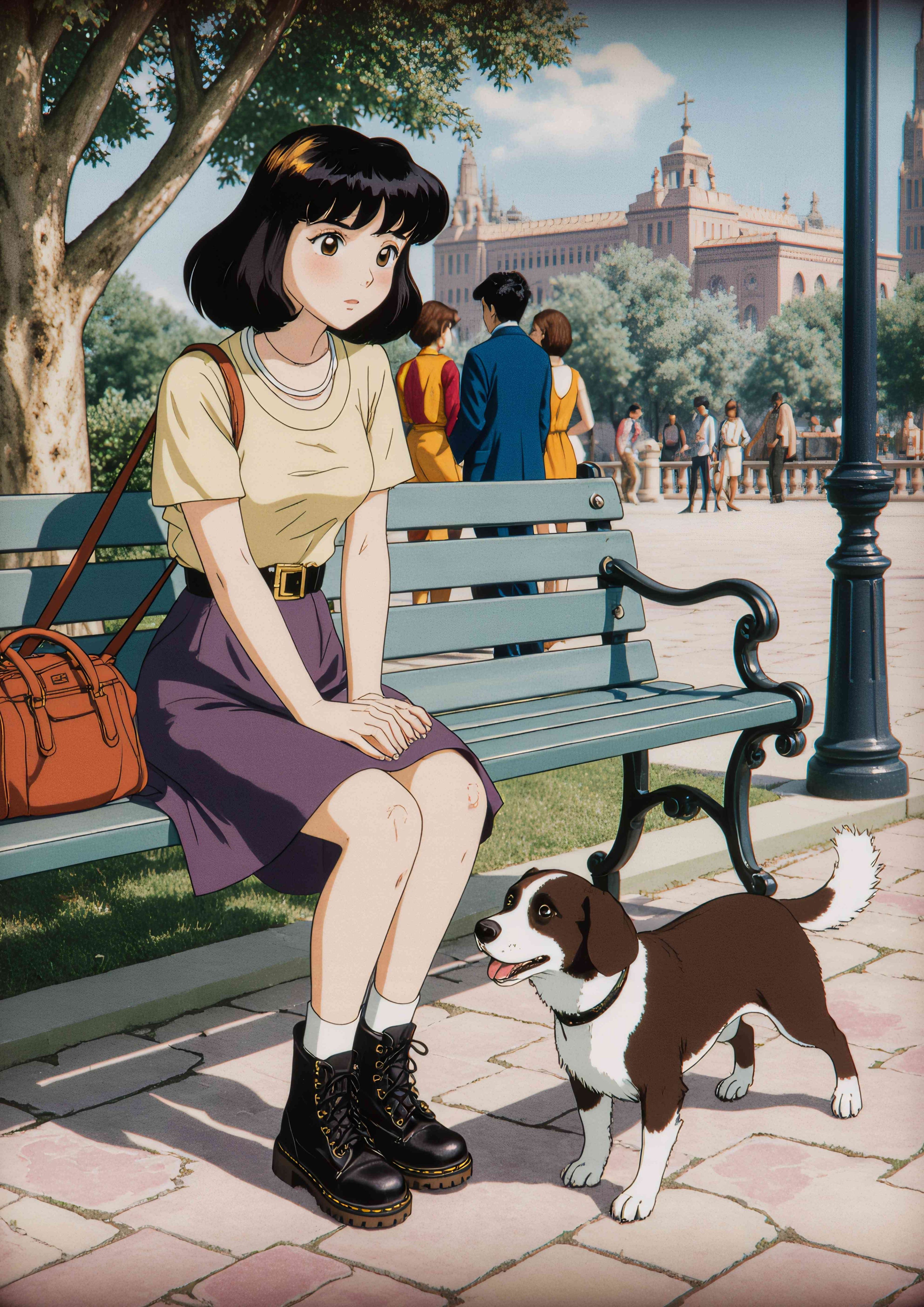 3840x5431 Retro 90s Anime Girl and Dog Printable Poster