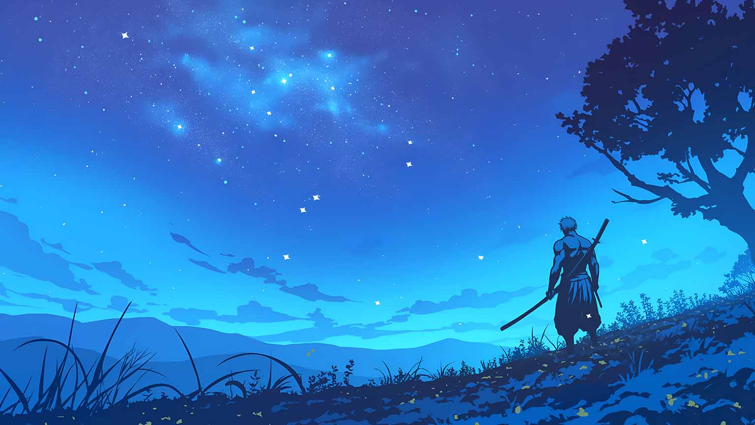 1536x864 Free One Piece Zoro Starry Night Desktop Wallpaper 4K