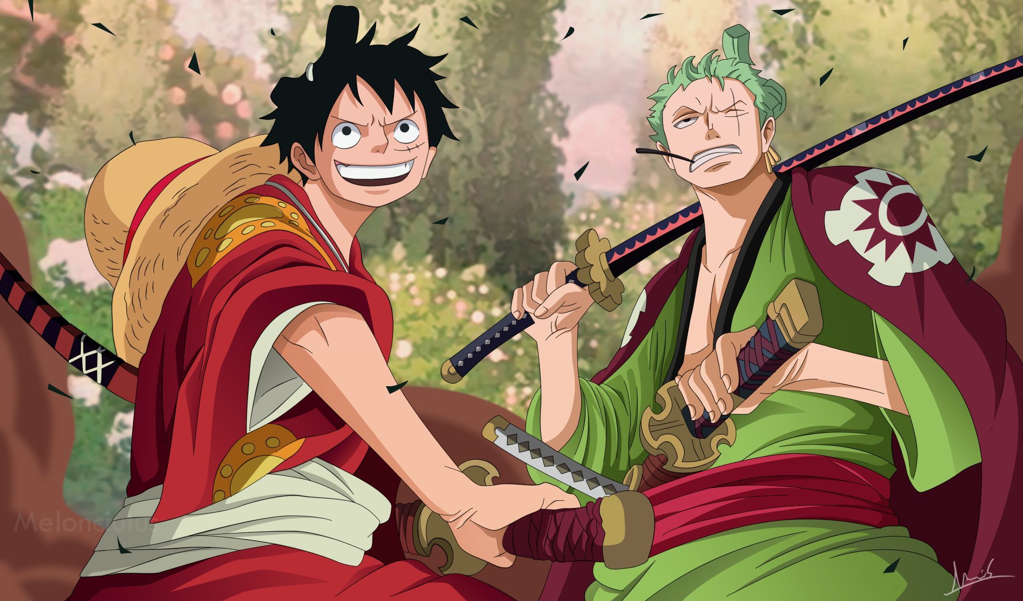 2100x1234 Desktop wallpaper: Roronoa Zoro, One Piece, Monkey D Luffy, Anime 4K free download for PC. 440099