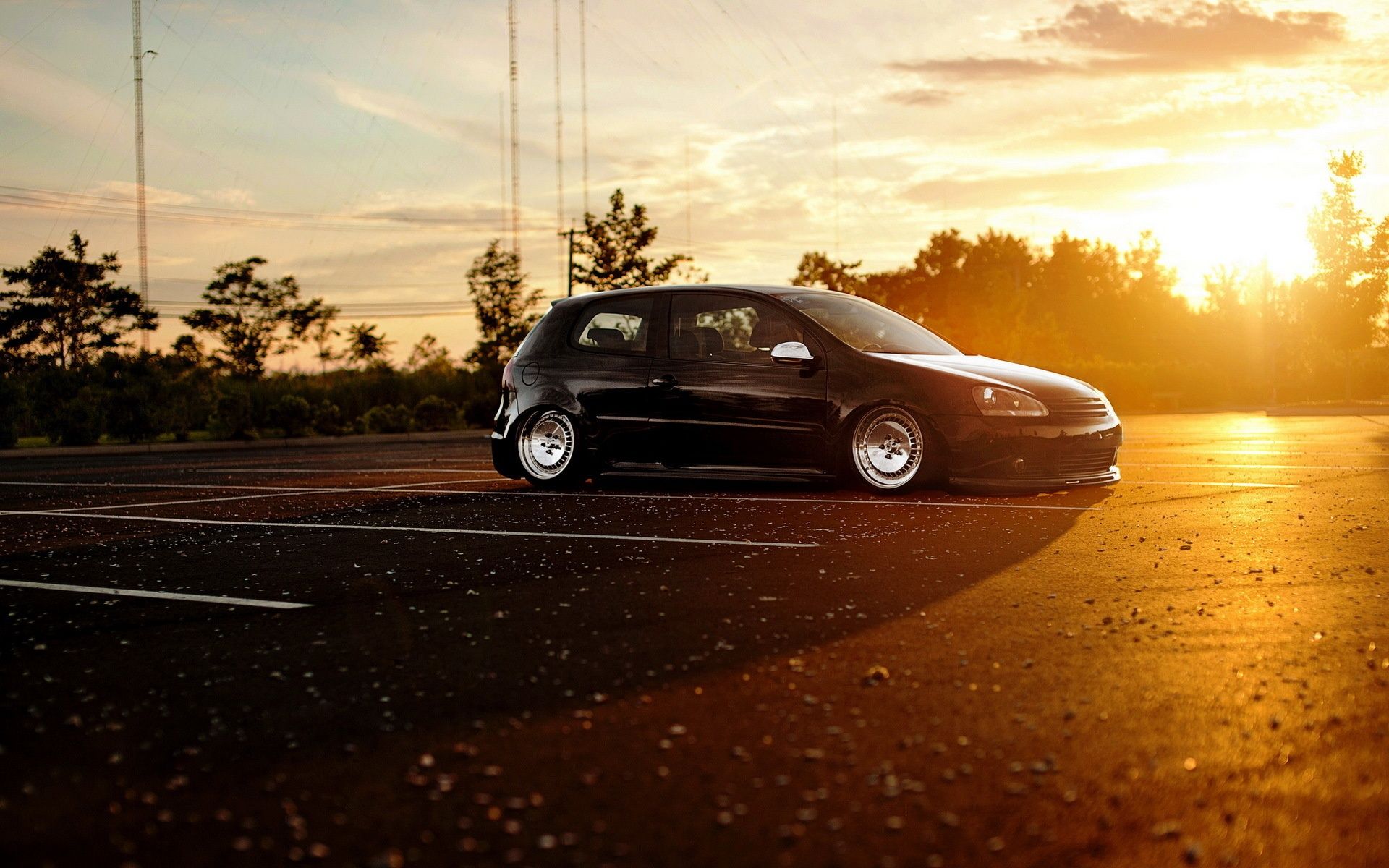 1920x1200 Wallpaper car, sunset, tuning, Volkswagen, Parking, golf, stance, VW Golf for mobile and desktop, section машины, resolution 1920x1200