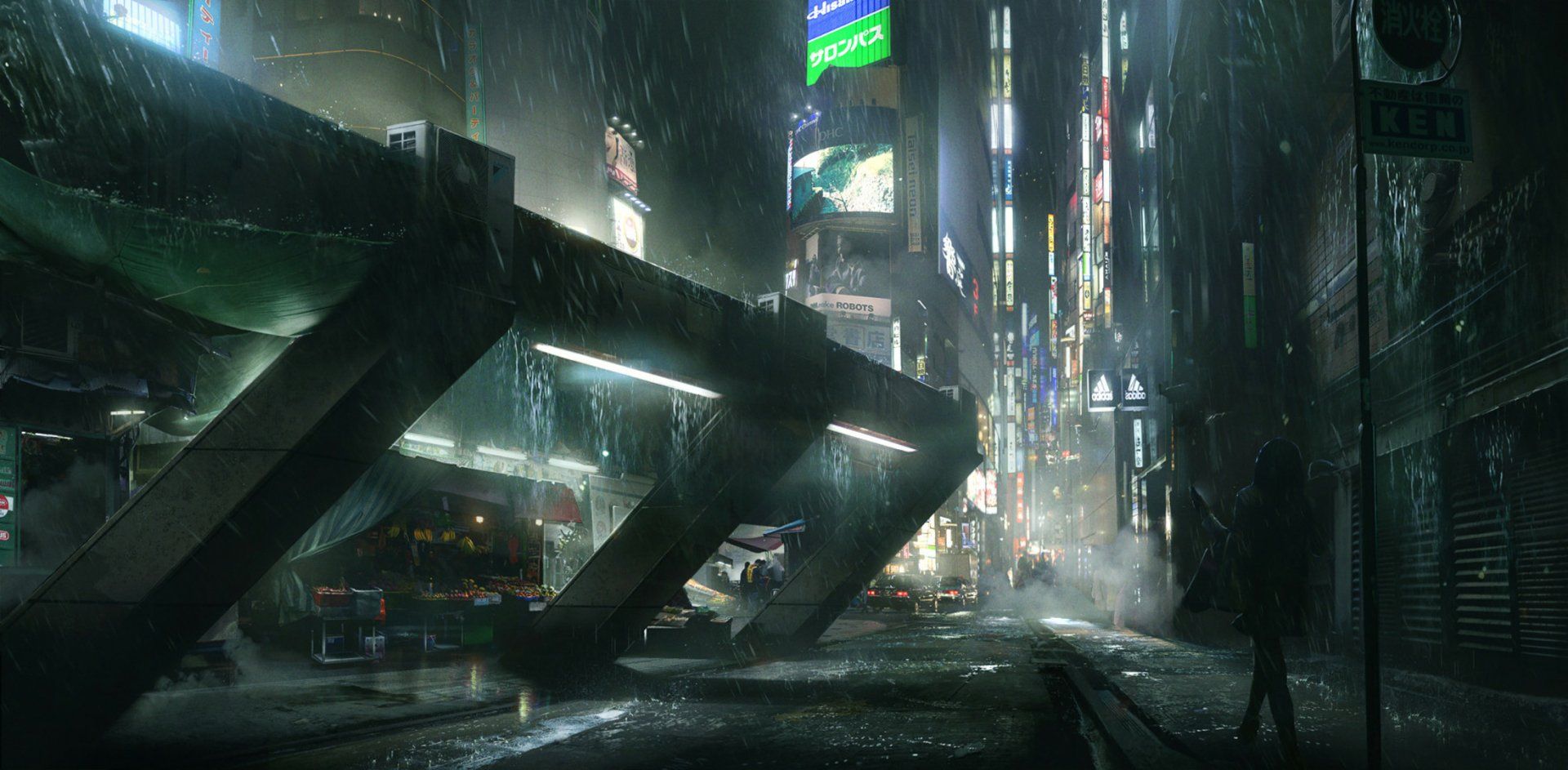 1920x943 Neon Rain: Neo City. Midnight Cyber Street. Future Rainway By Lucas Legerx1080