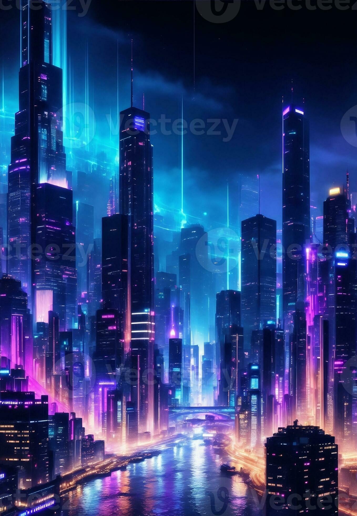 1358x1960 Cyber future cityscape at night, Generative AI Illustration