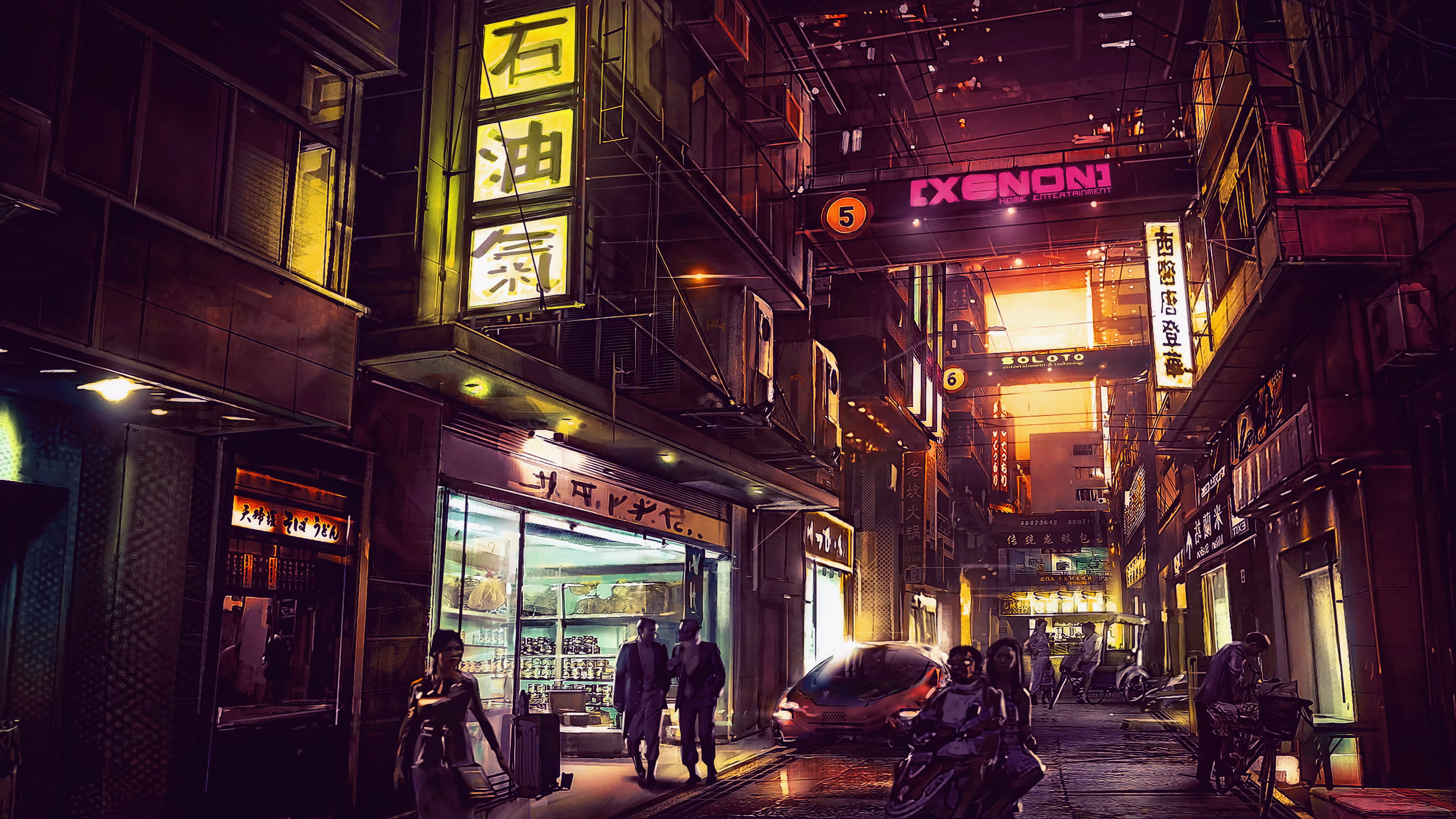 3840x2160 Exenon1 digital wallpaper, night, artwork, futuristic city, cyberpunk HD wallpaper