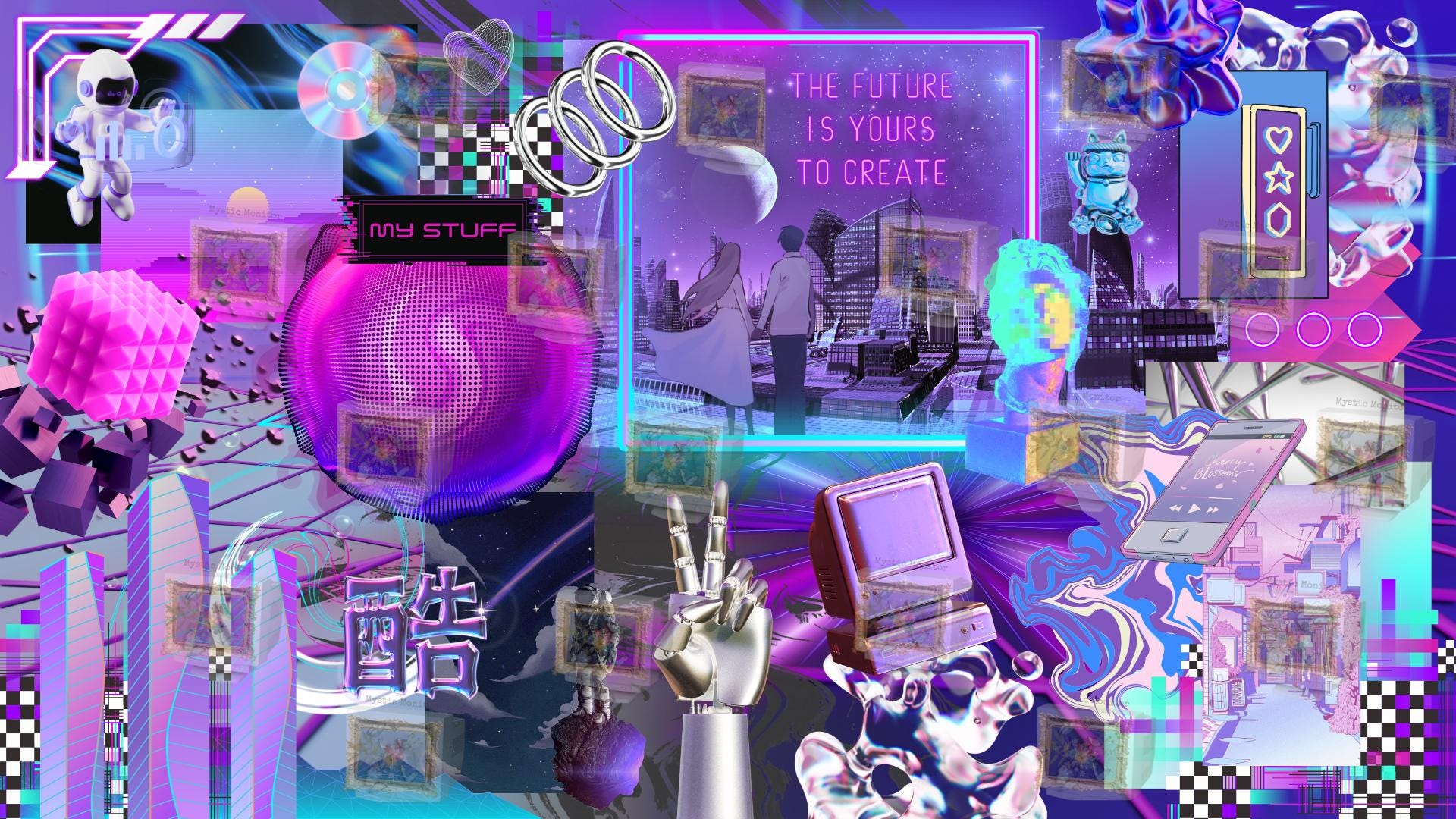 1920x1080 Y2K Vaporwave Desktop Wallpaper: Retro Futuristic Organizer (instant Download)