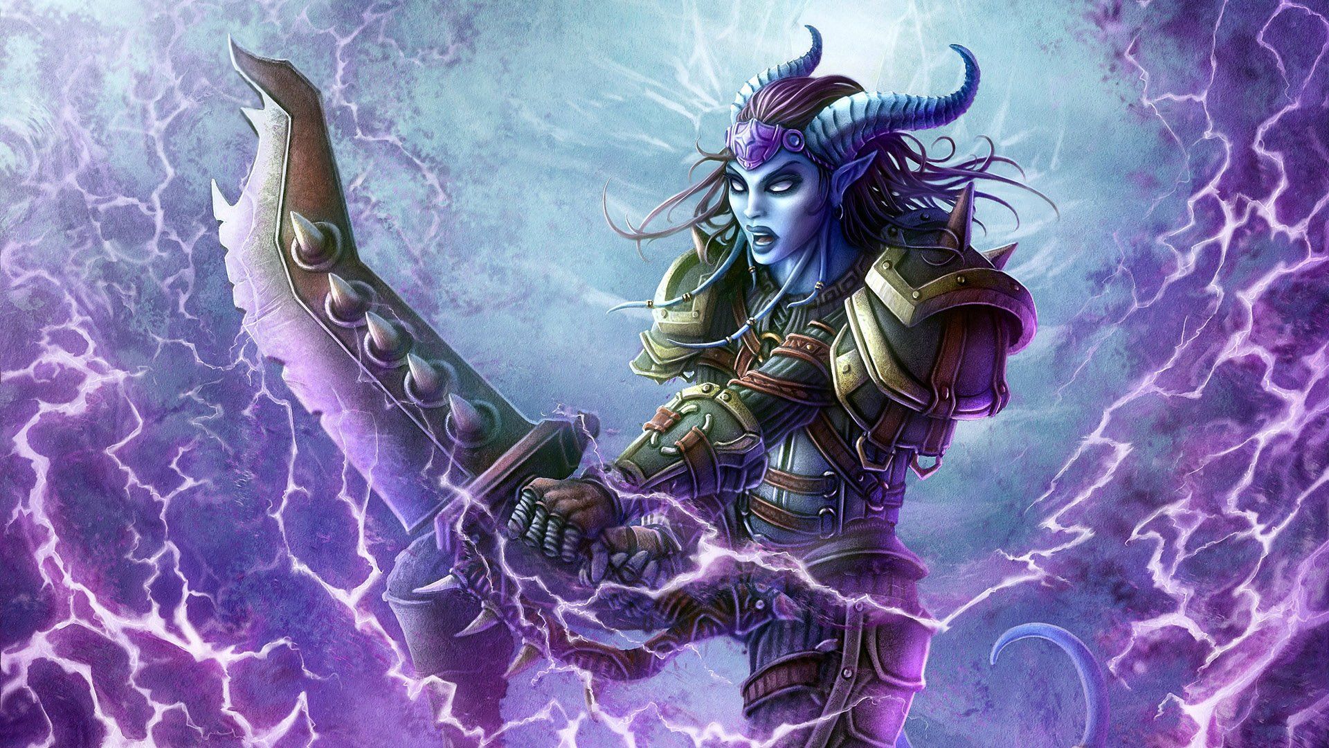 1920x1080 Epic World of Warcraft HD Wallpaper: Fierce Nightborne Warrior in Lightning Storm