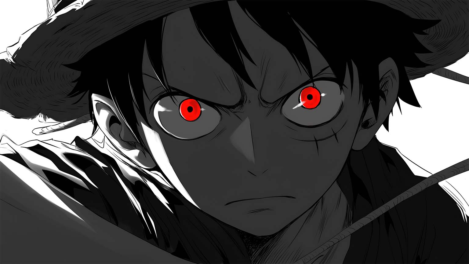 1536x864 Luffy Red Eyes Black & White Desktop Wallpaper