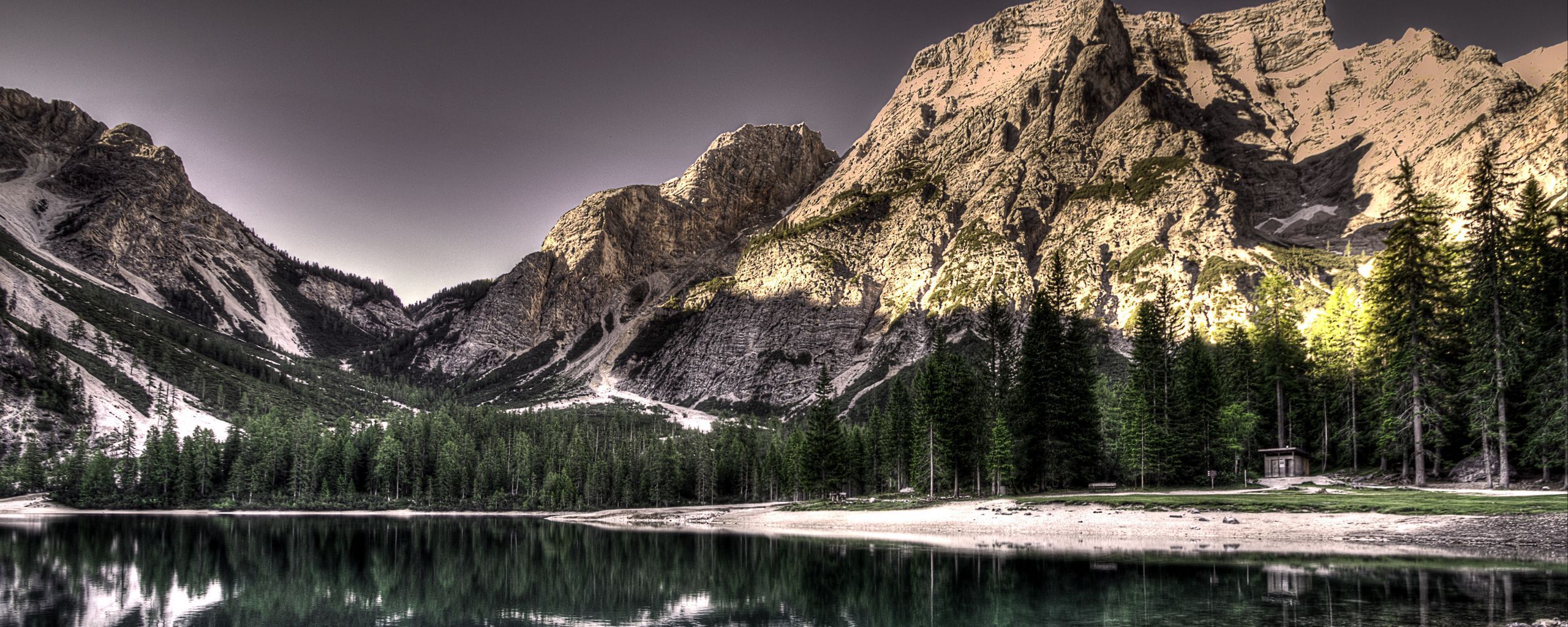 2560x1024 Download wallpaper 2560x1024 lake, mountains, reflection, hdr ultrawide monitor HD background