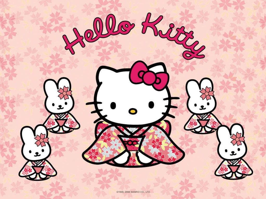 1024x768 Download Kawaii Hello Kitty in a Traditional Kimono Wallpaper