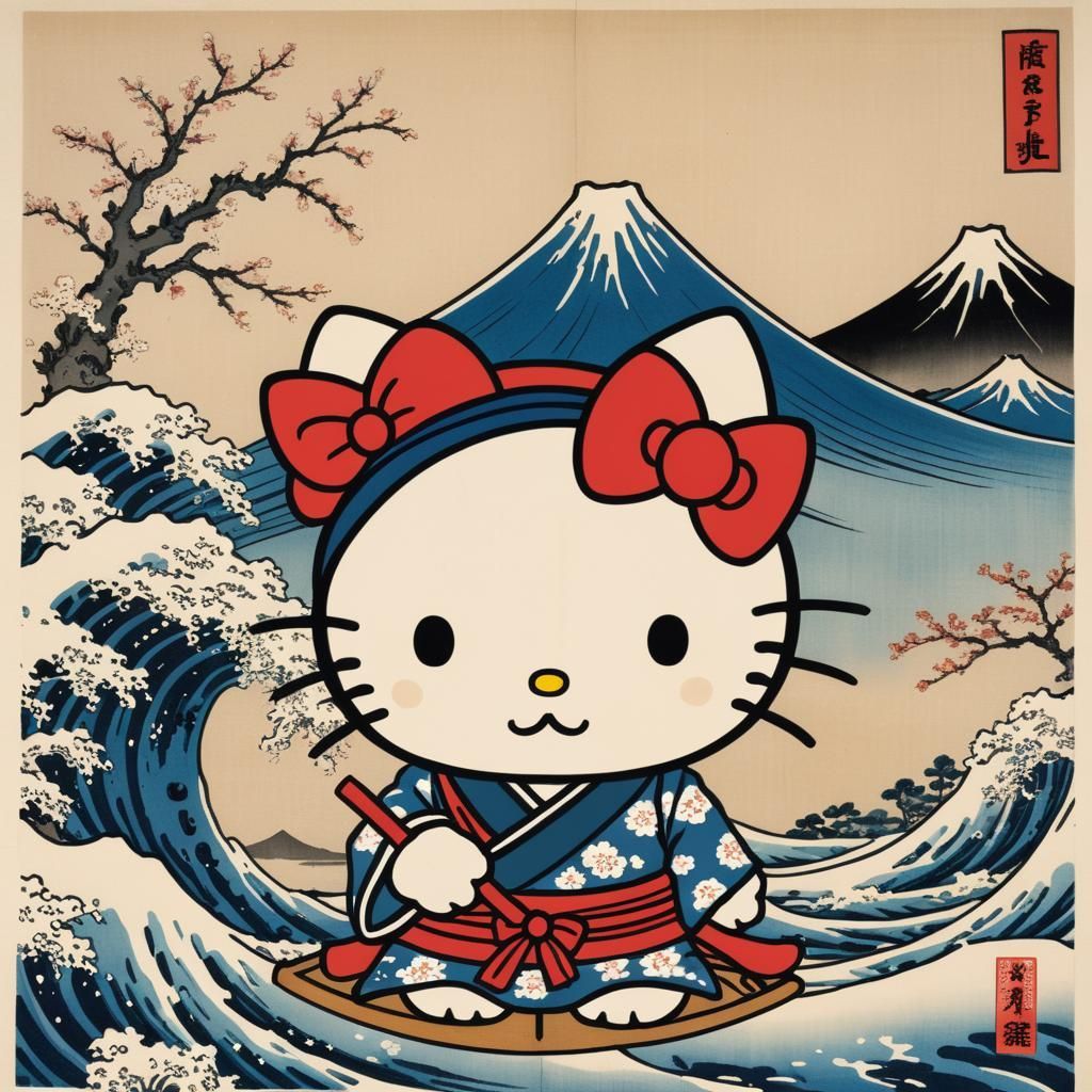 1024x1024 Hello Kitty In Ukiyo E Style