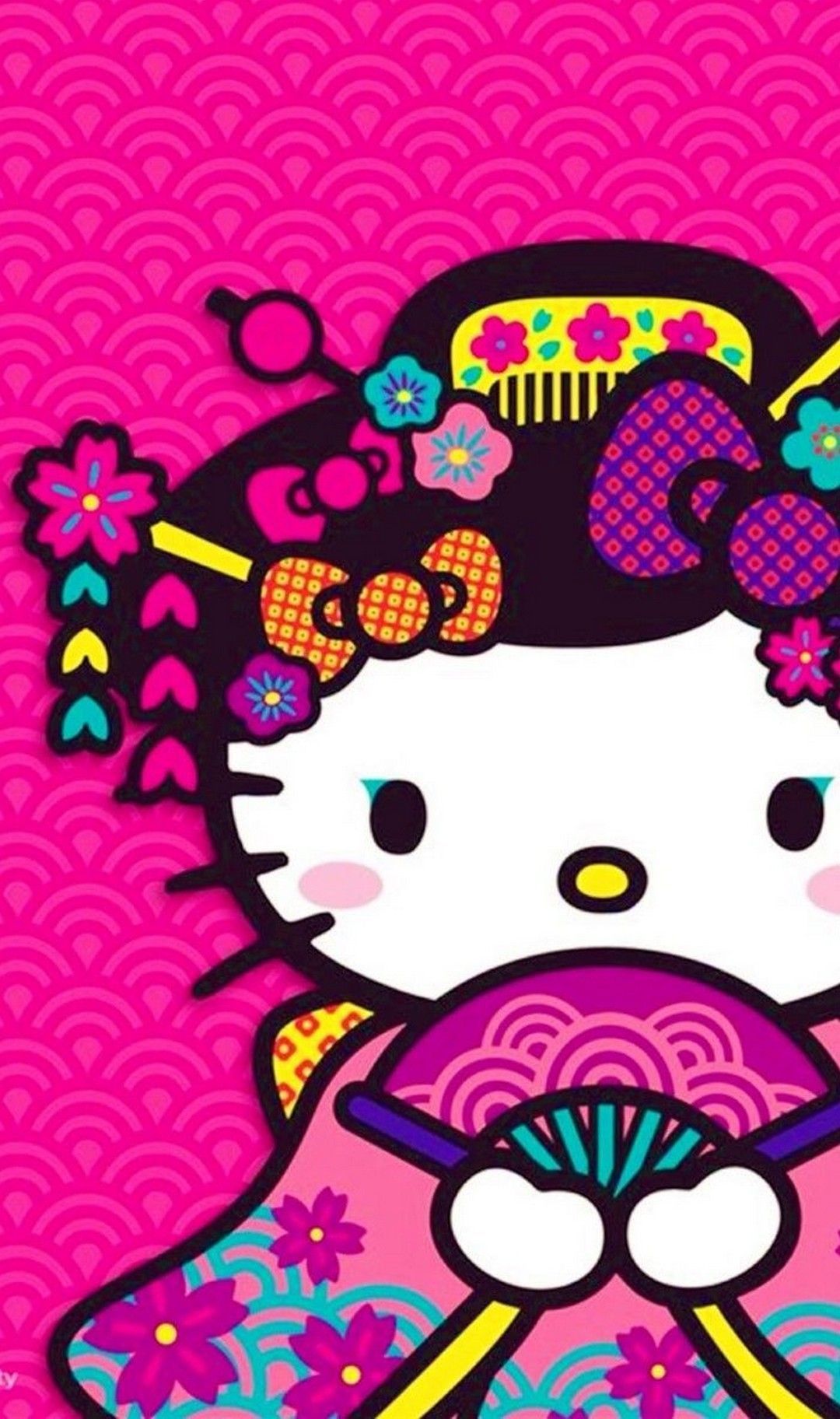 1080x1824 Hello Kitty Japanese Theme Wallpaper