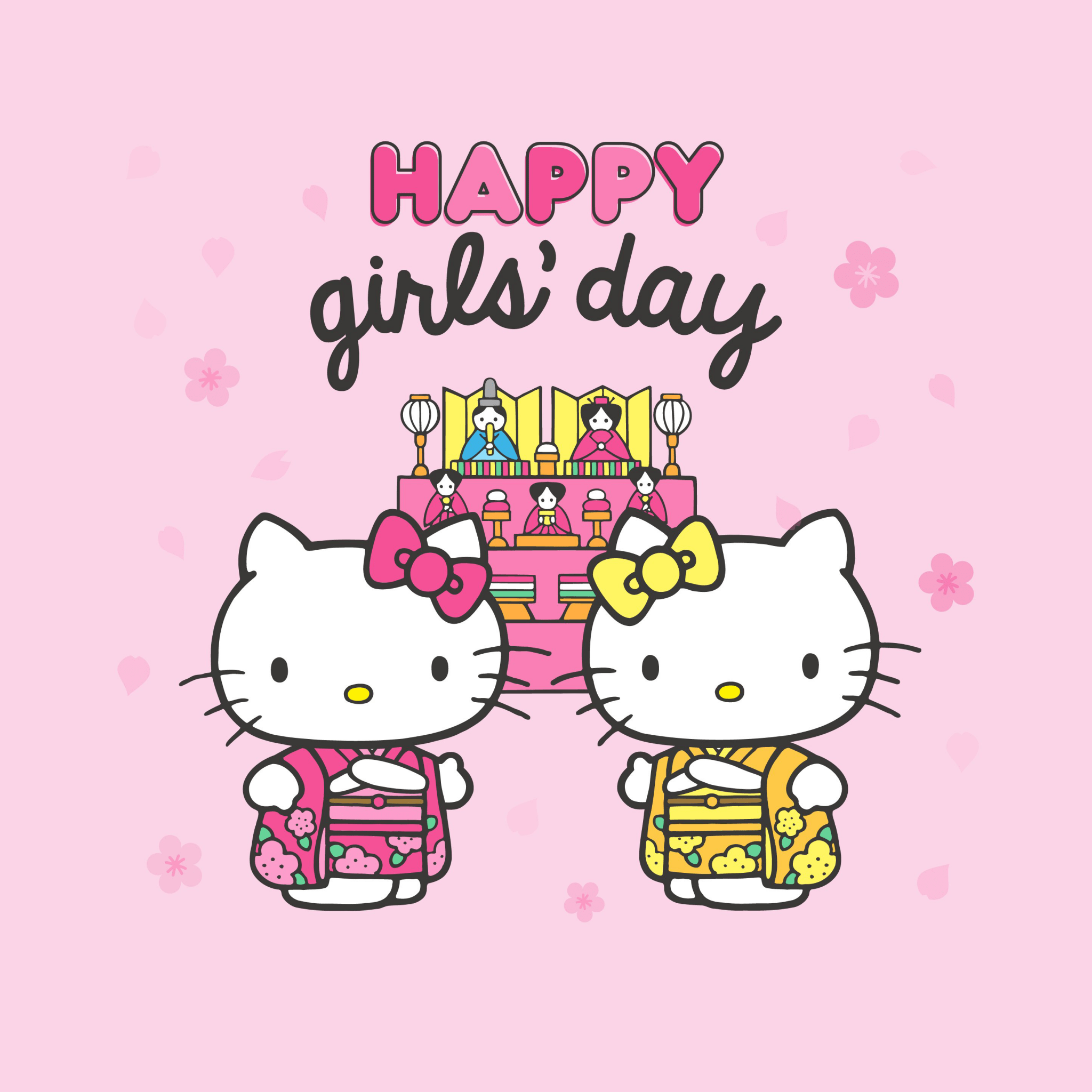2048x2048 Happy girls day Wallpaper 4K, Hello Kitty background